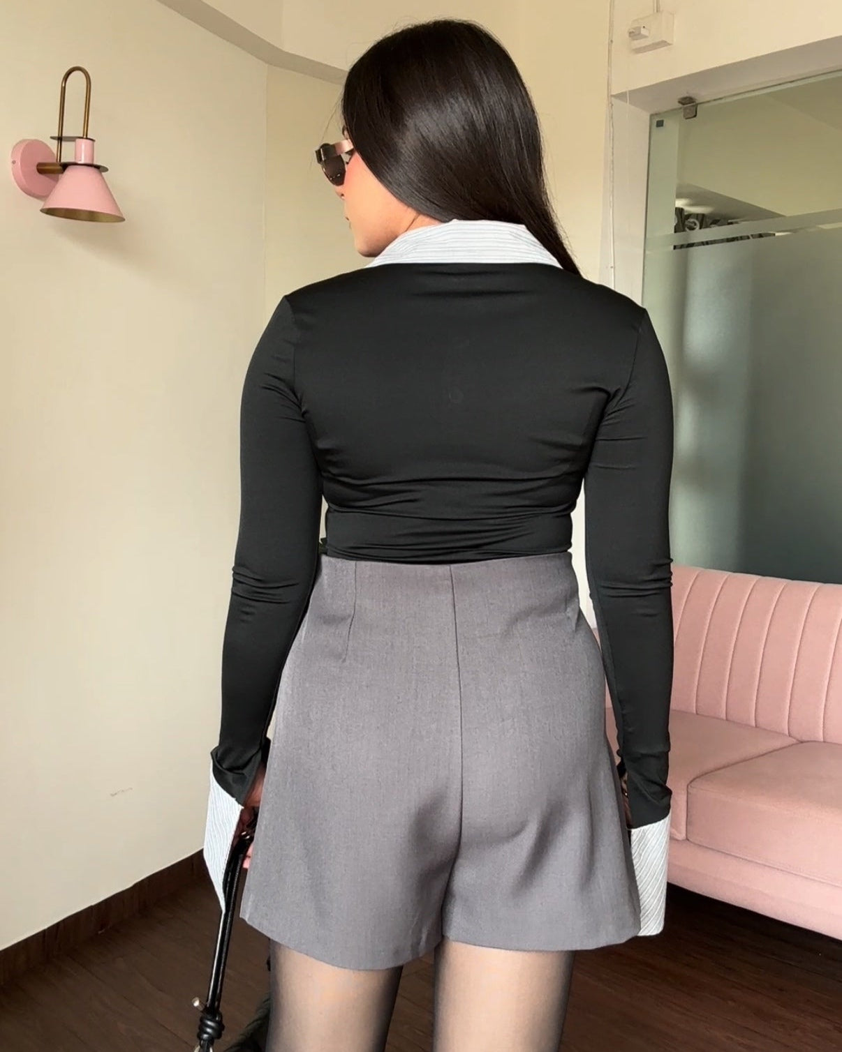 Dual Pattern Fitted Shirt Style Top