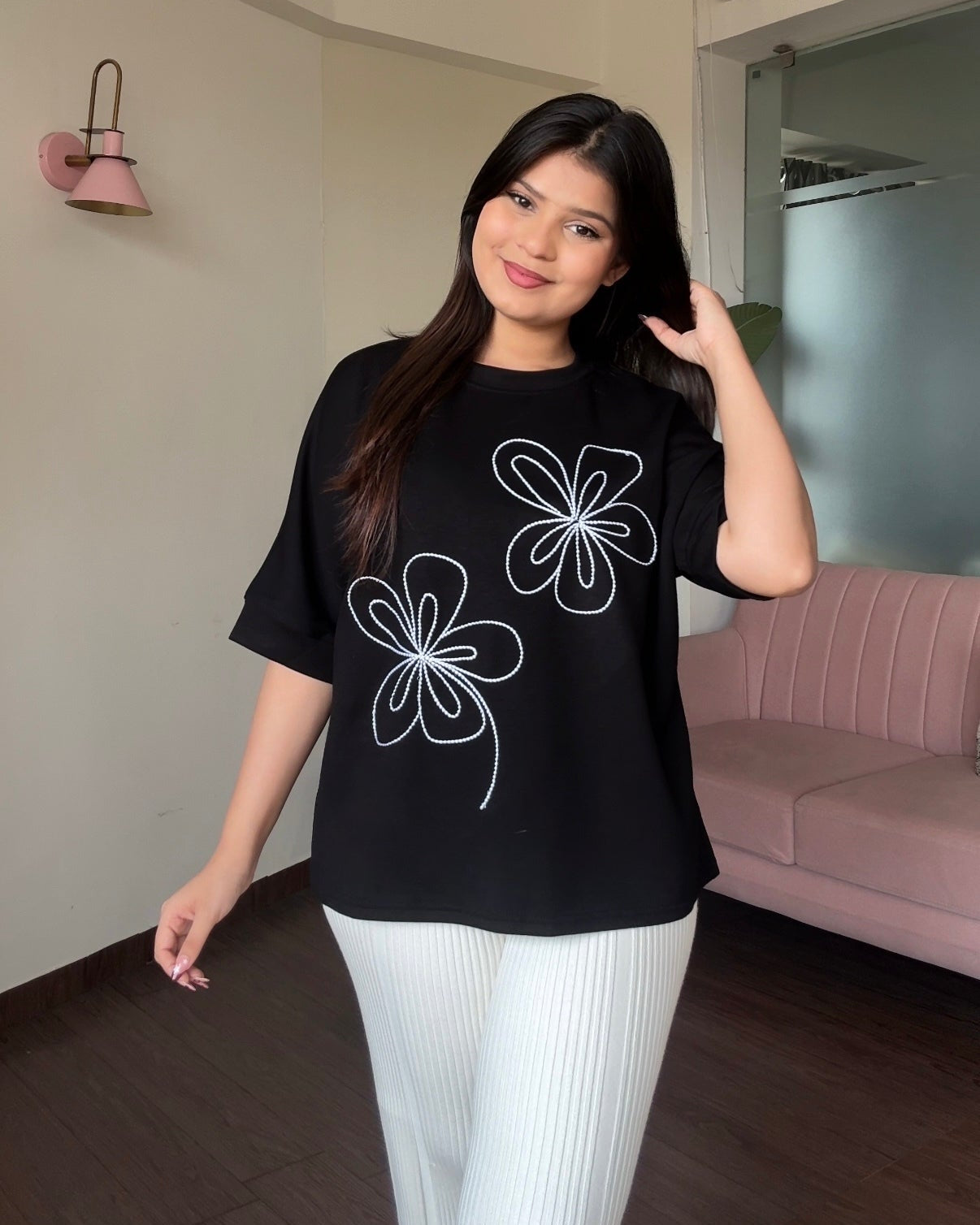 Embroidered Dual Floral Relaxed Tee