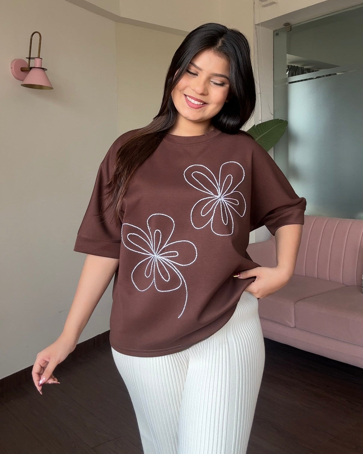 Embroidered Dual Floral Relaxed Tee