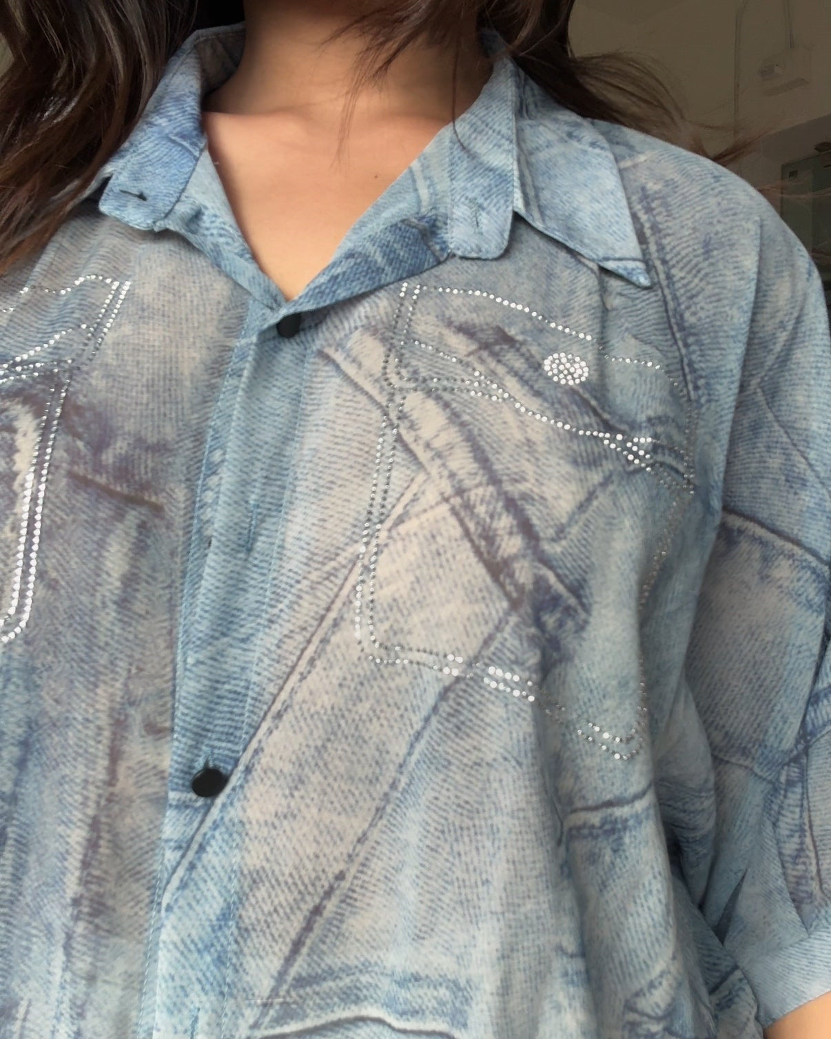 Faux Denim Patchwork Shirt
