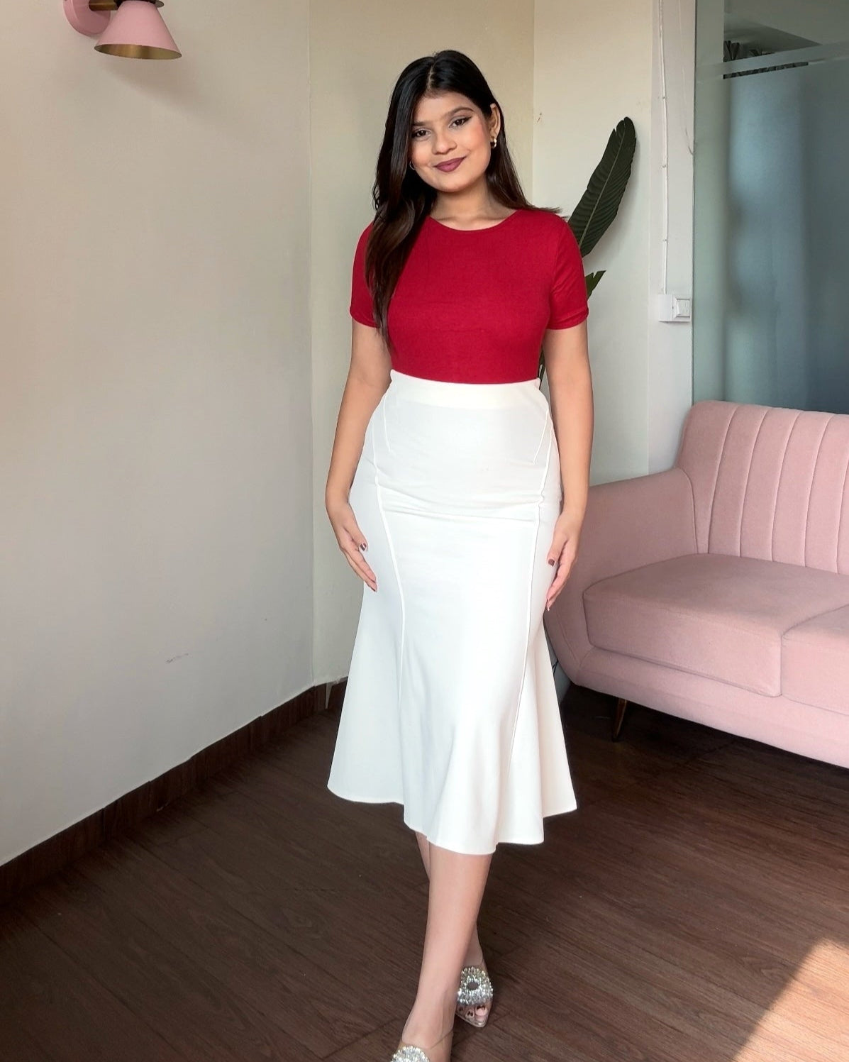 Fit And Flared Basic Midi Skirt