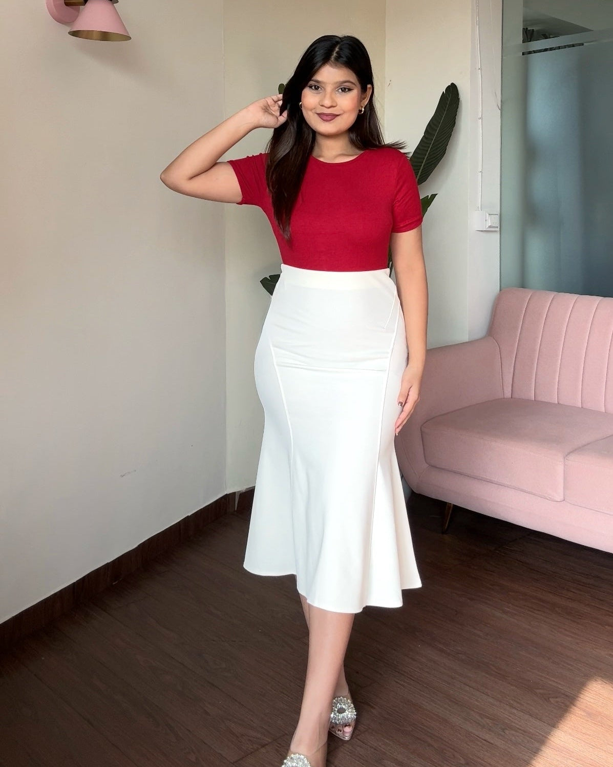 Fit And Flared Basic Midi Skirt