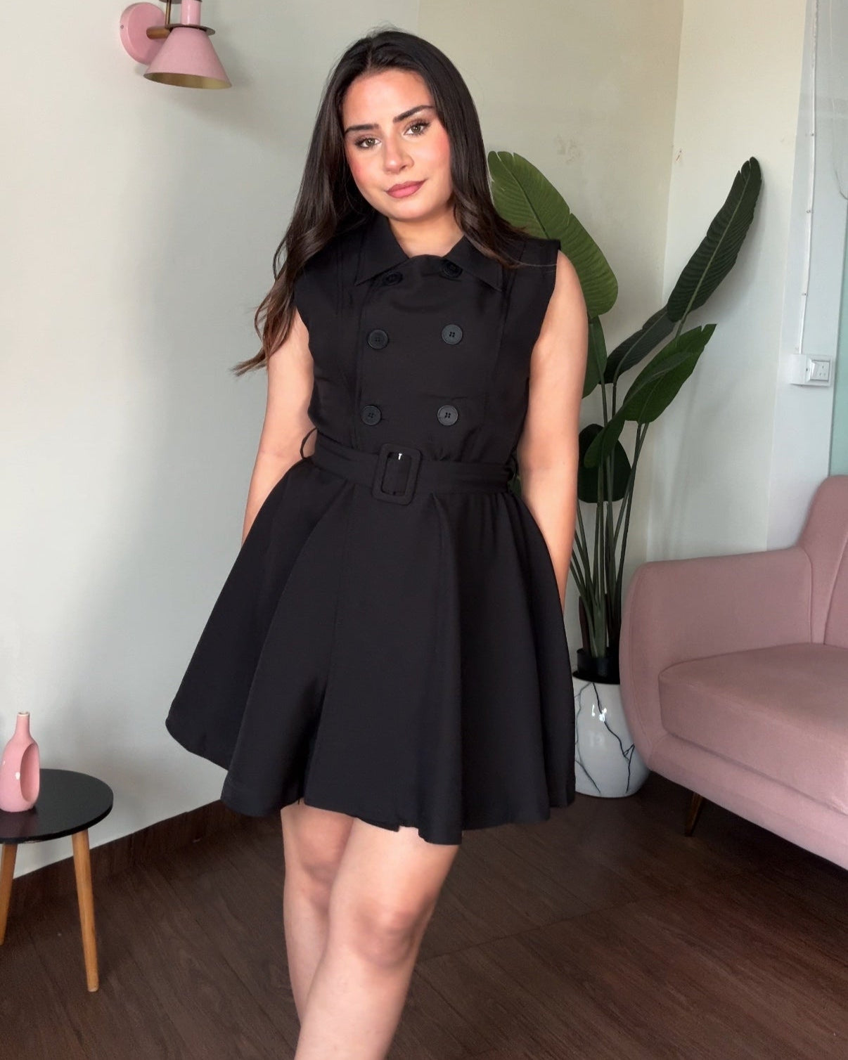 Flared Button Up Collared Trench Mini Dress