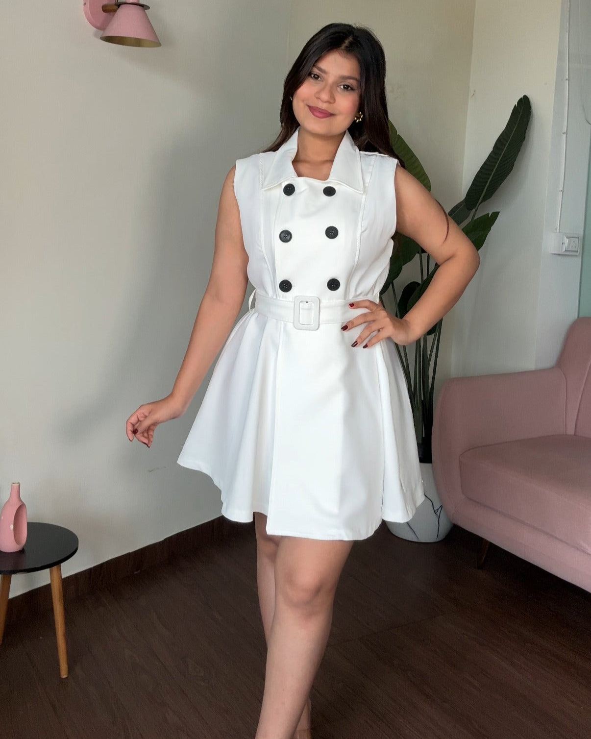 Flared Button Up Collared Trench Mini Dress