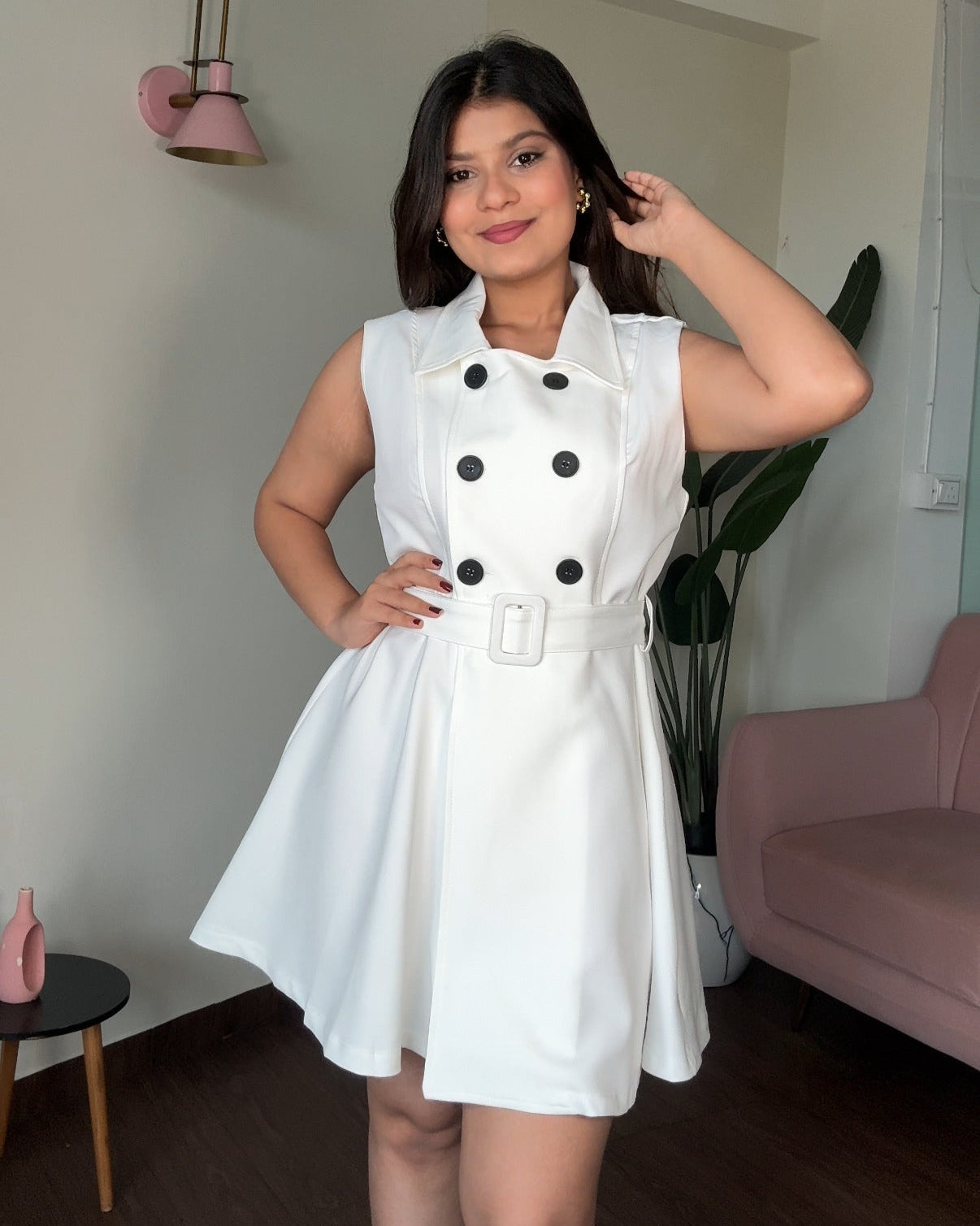 Flared Button Up Collared Trench Mini Dress