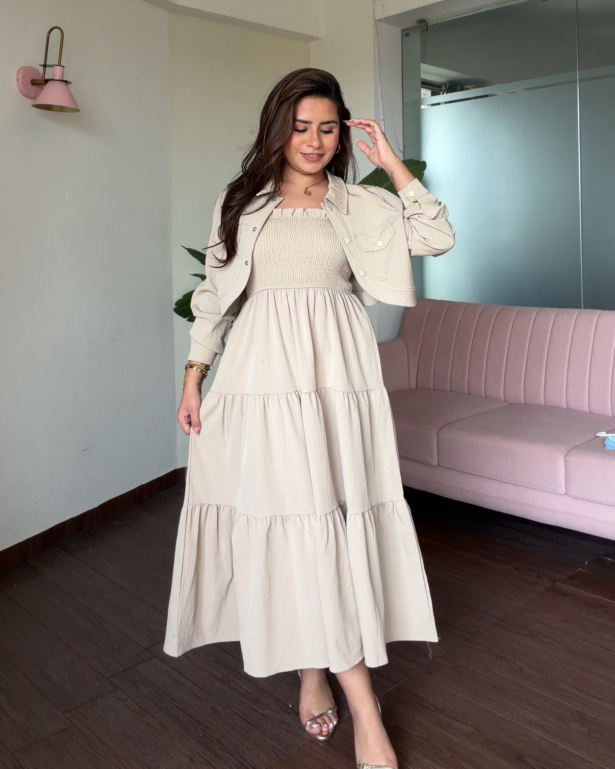 Flared Midi Summer Dress With Shrug