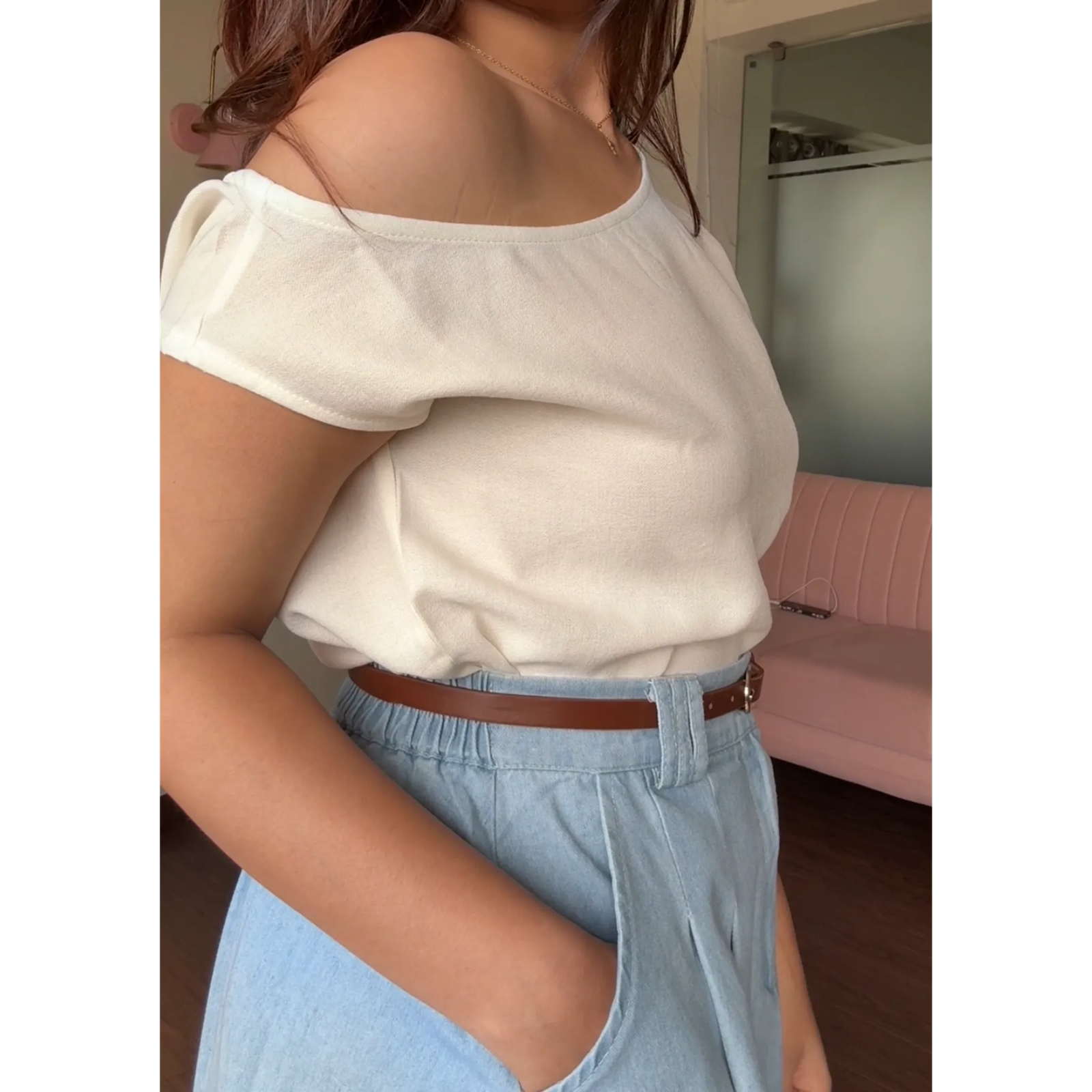 Flared Pleated Denim Skirt With Belt