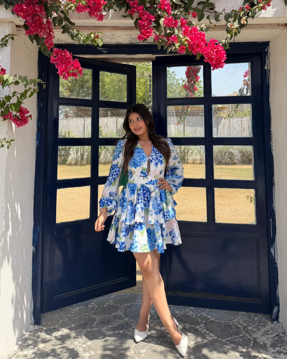 Floral Blue Layered Mini Dress