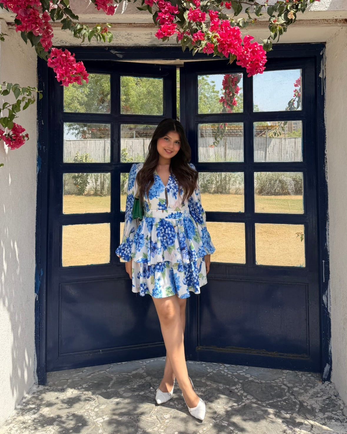 Floral Blue Layered Mini Dress