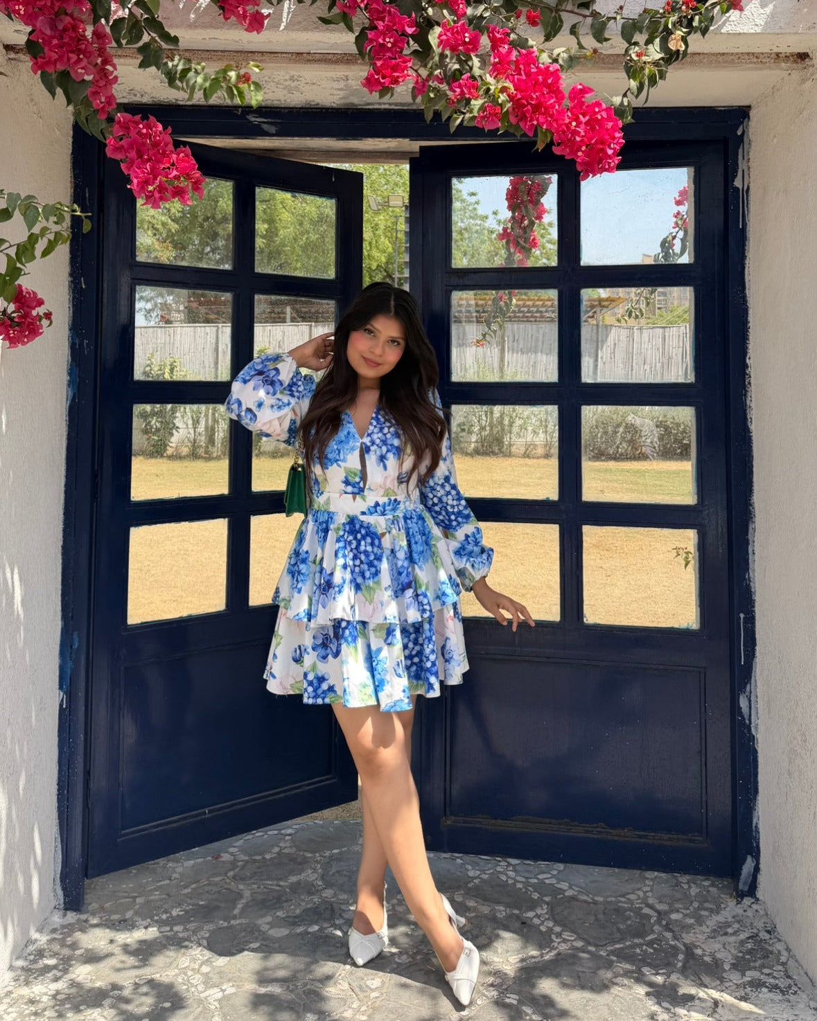 Floral Blue Layered Mini Dress
