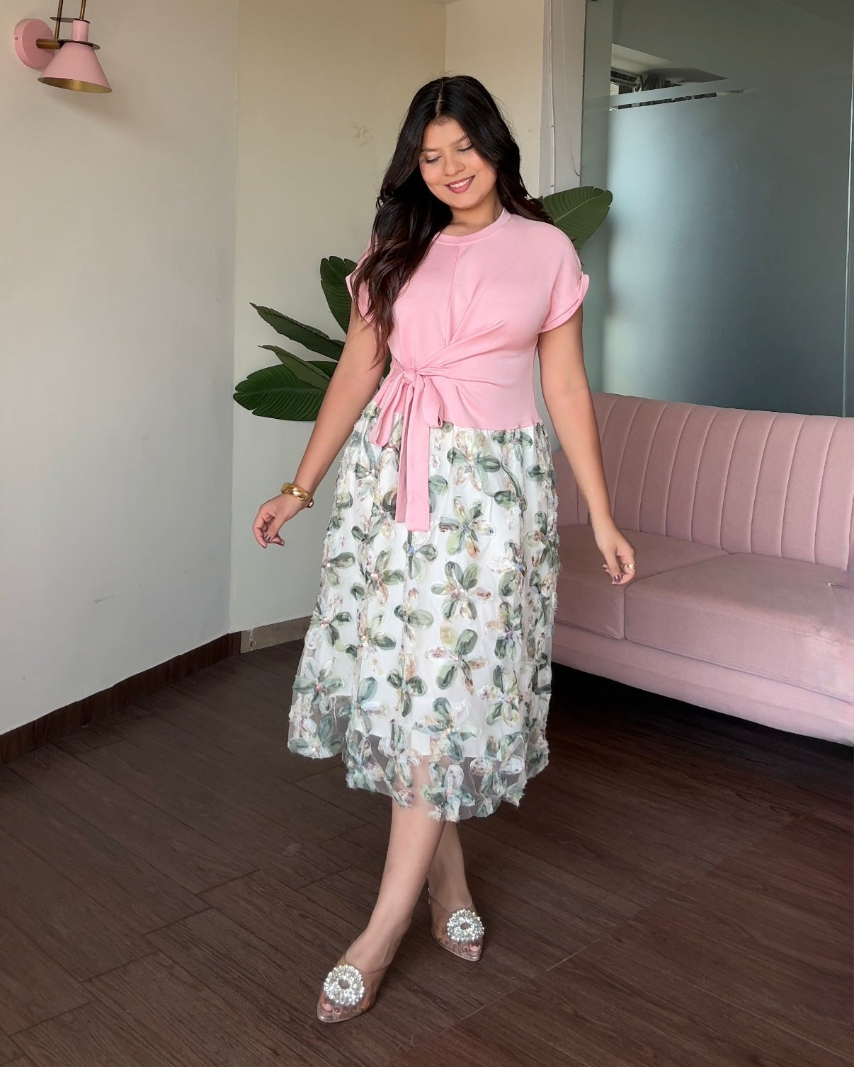 Floral Detailing T-Shirt Midi Dress