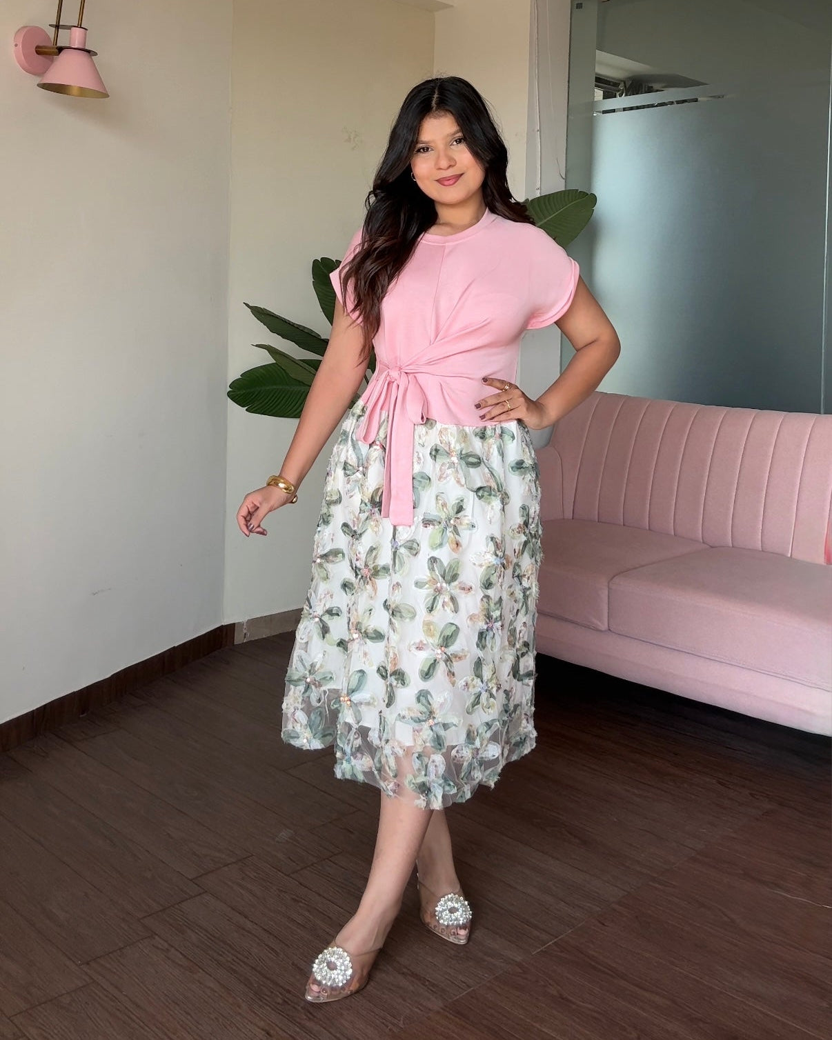 Floral Detailing T-Shirt Midi Dress