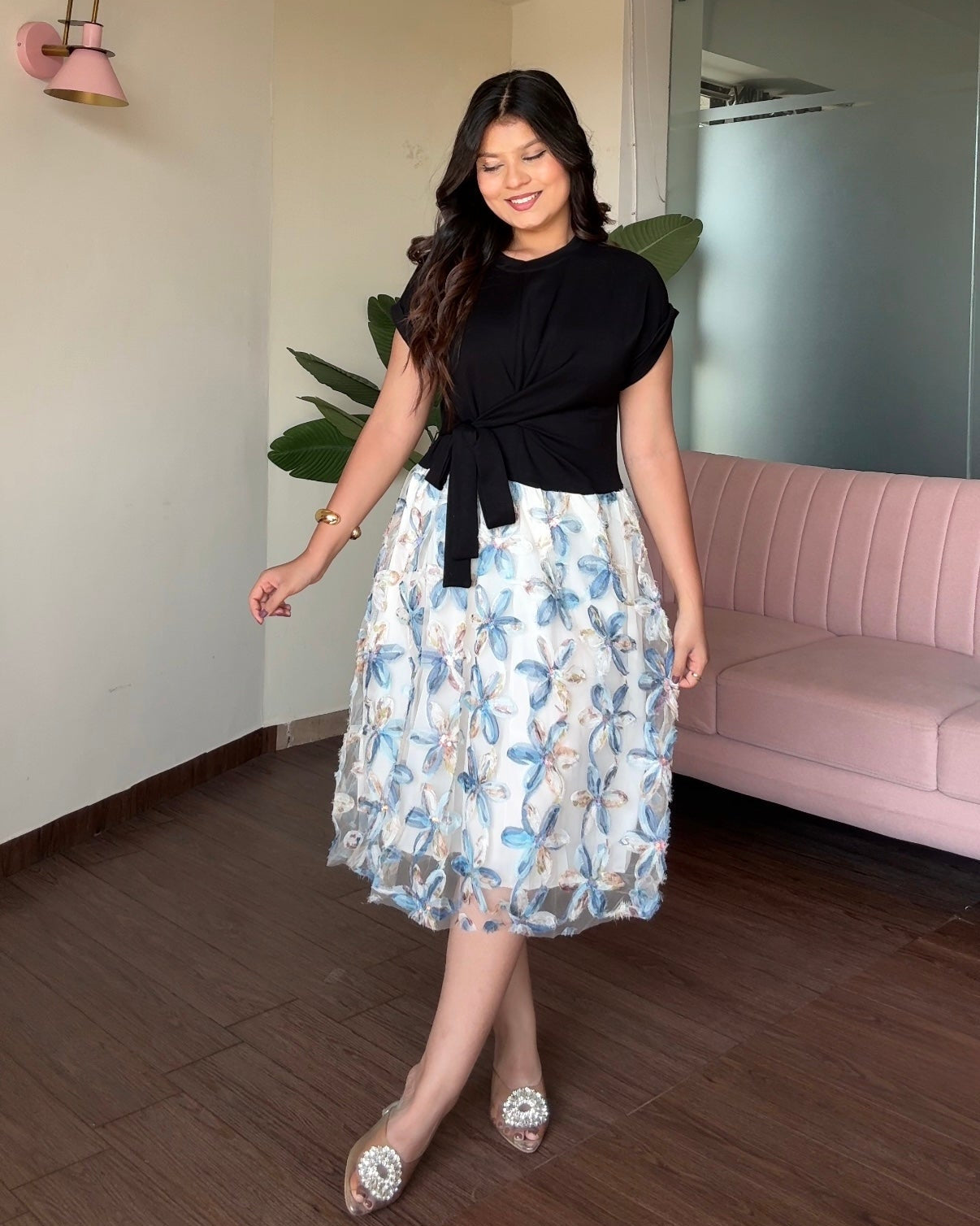 Floral Detailing T-Shirt Midi Dress