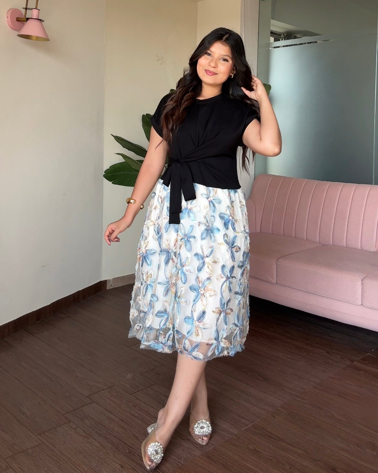 Floral Detailing T-Shirt Midi Dress