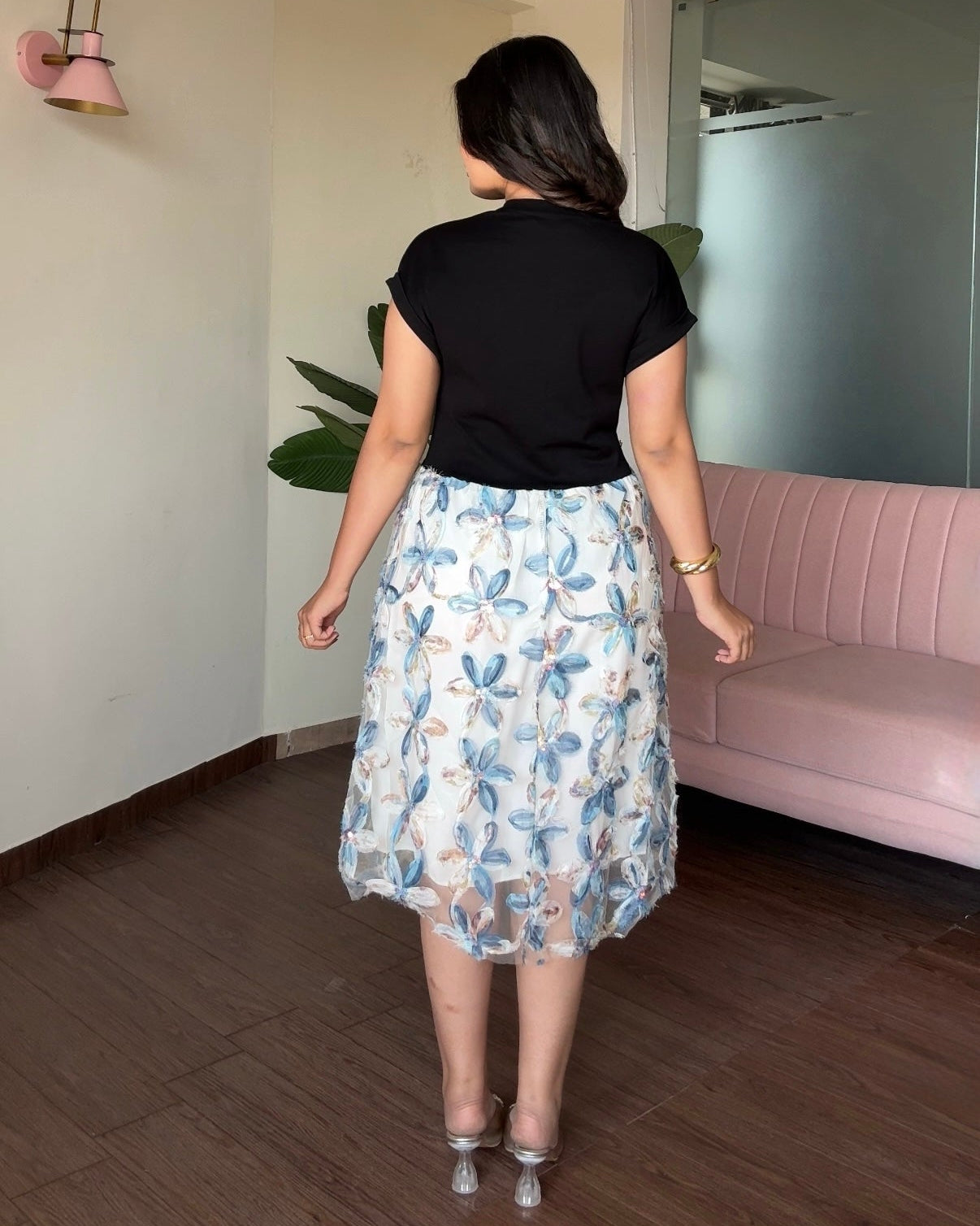 Floral Detailing T-Shirt Midi Dress