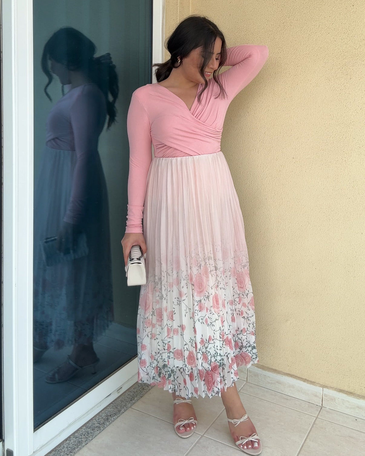 Floral Ombré Chiffon Pleated Skirt