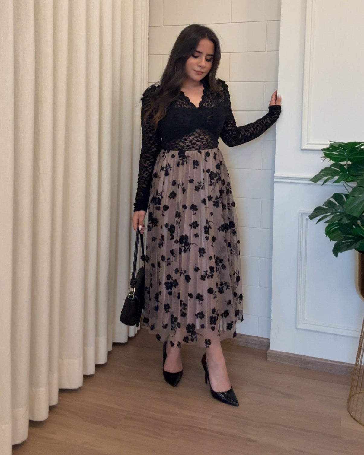 Floral Print Mesh A Line Midi Skirt