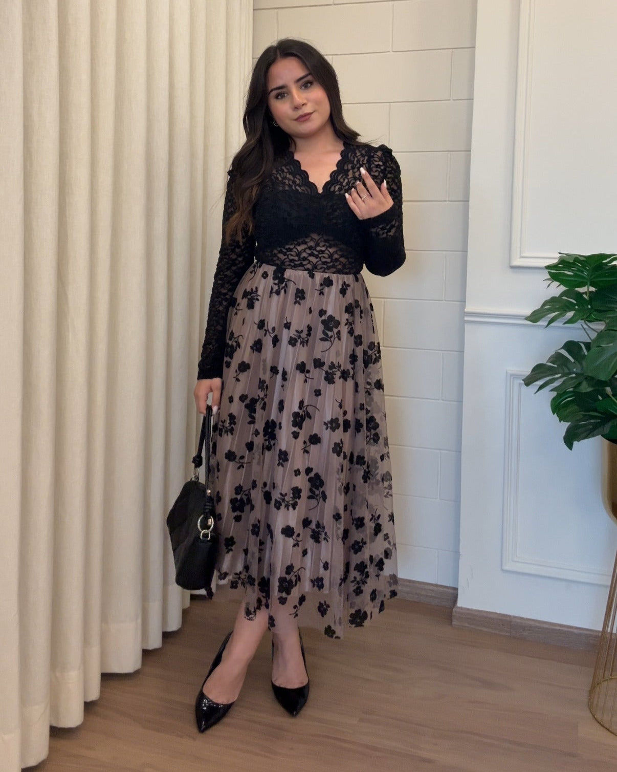 Floral Print Mesh A Line Midi Skirt