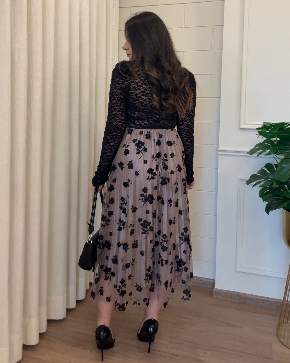 Floral Print Mesh A Line Midi Skirt