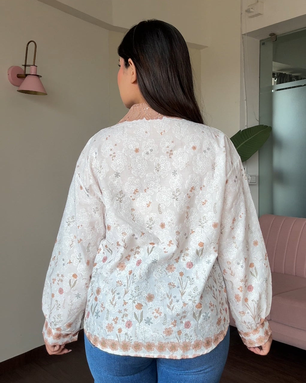 Floral Print Relaxed Fit Lace Collar Shirt