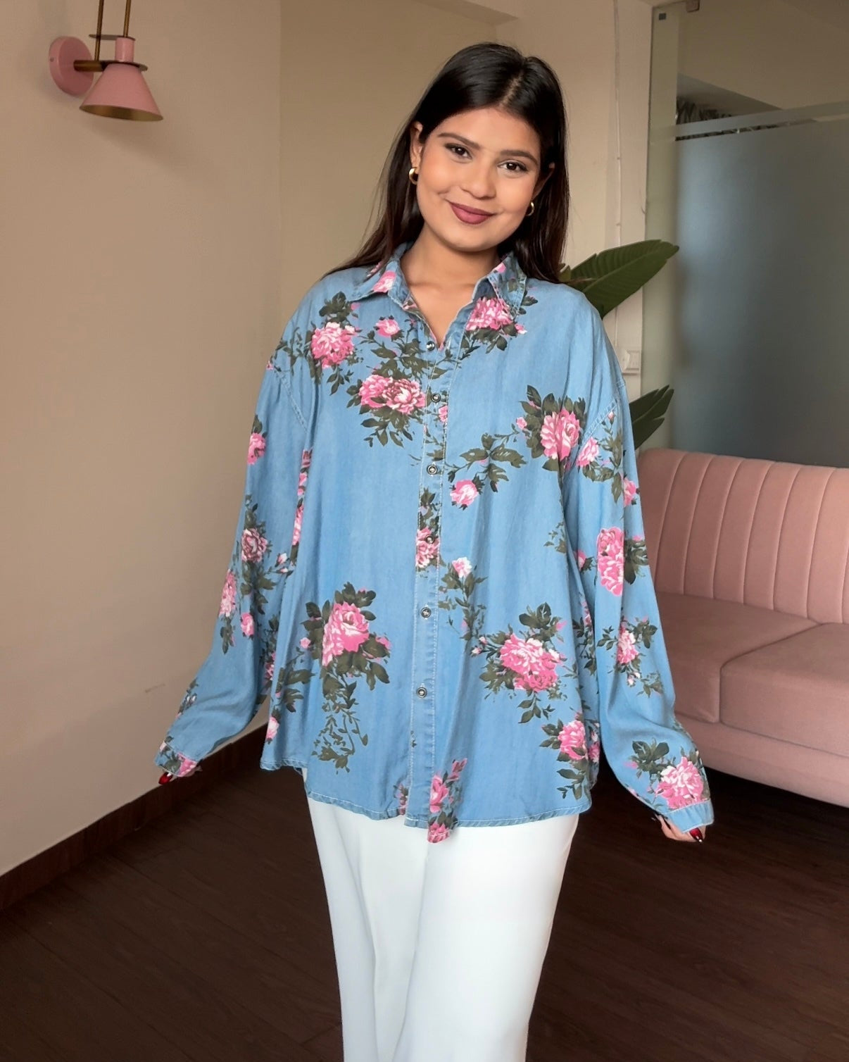 Floral Printed Denim Shirt