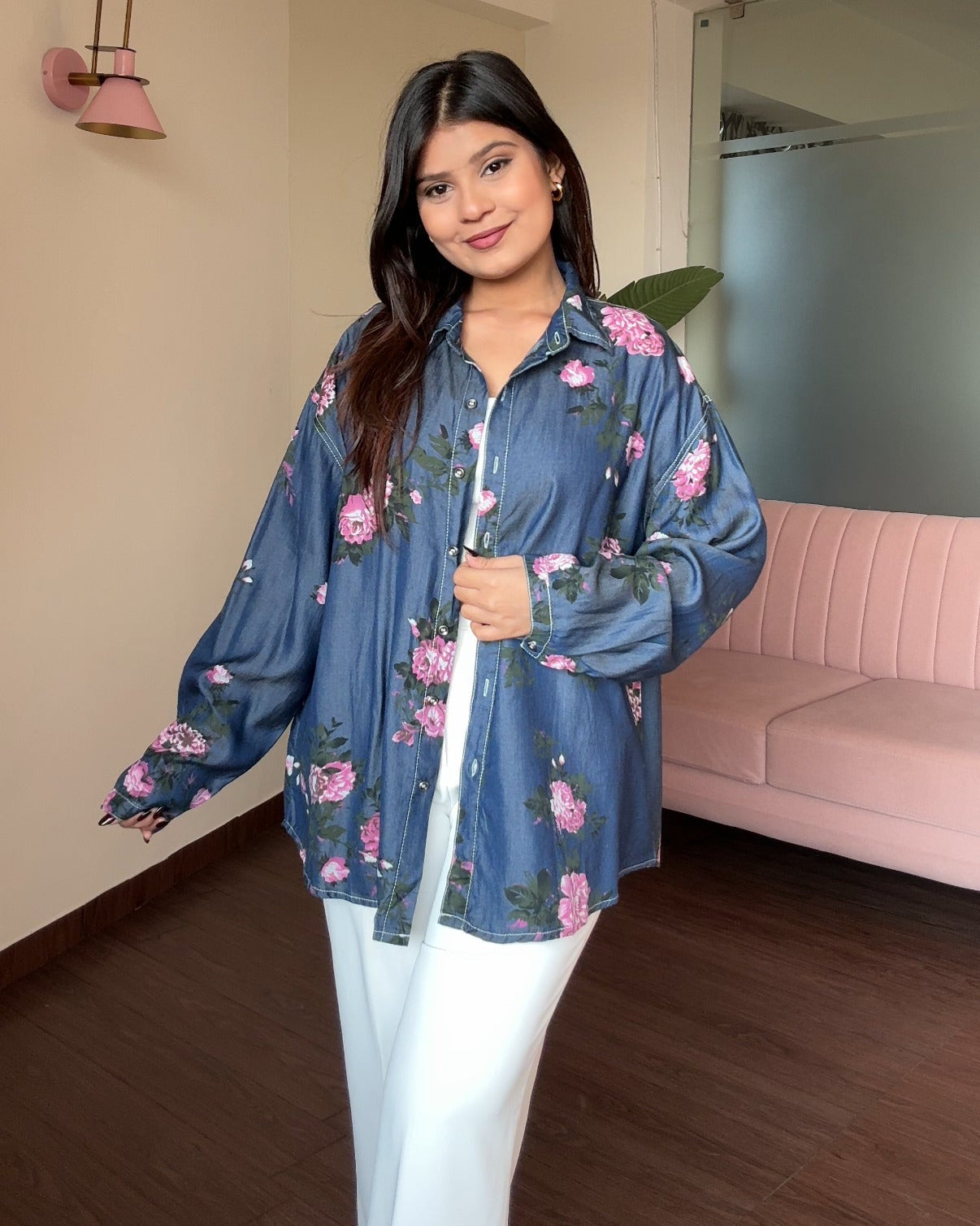 Floral Printed Denim Shirt