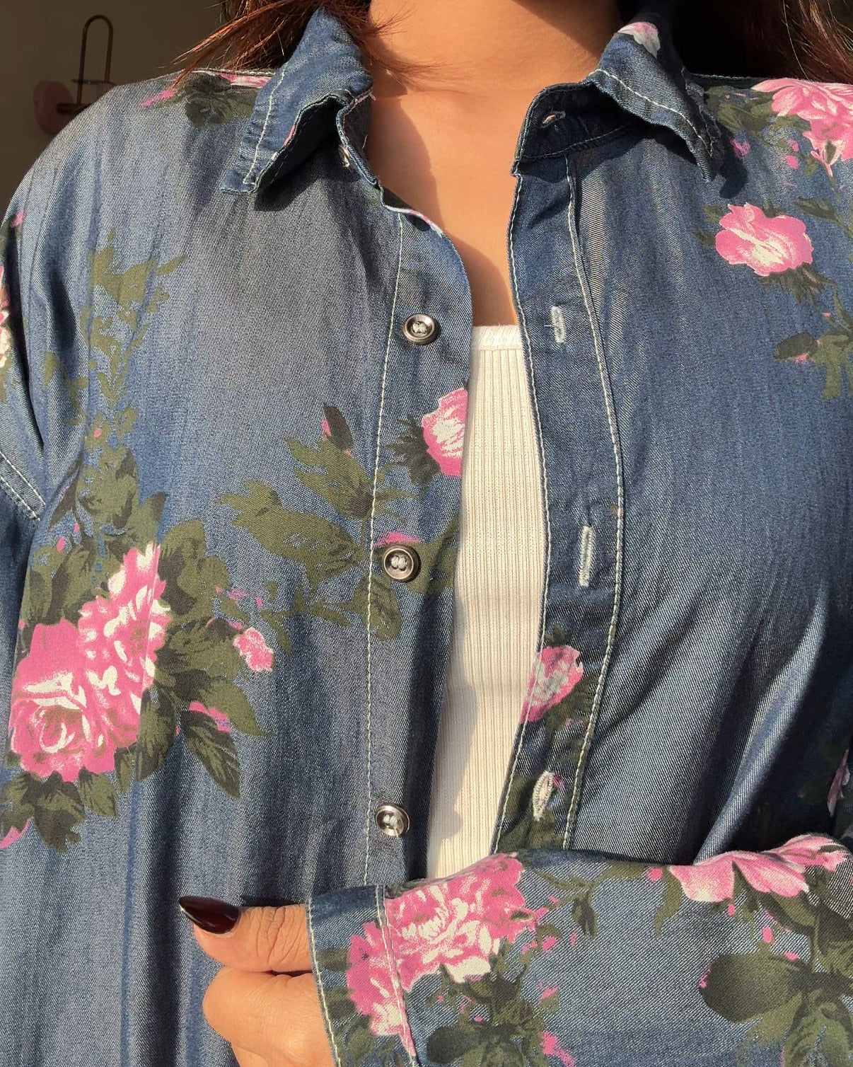 Floral Printed Denim Shirt