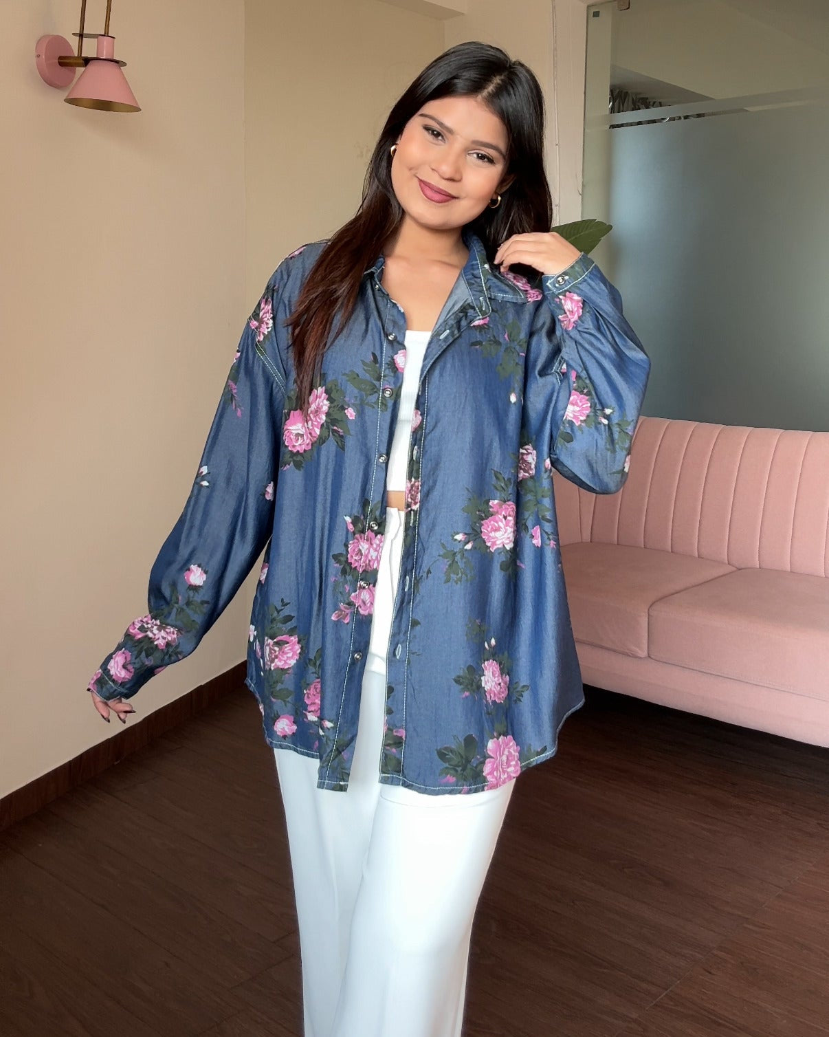 Floral Printed Denim Shirt