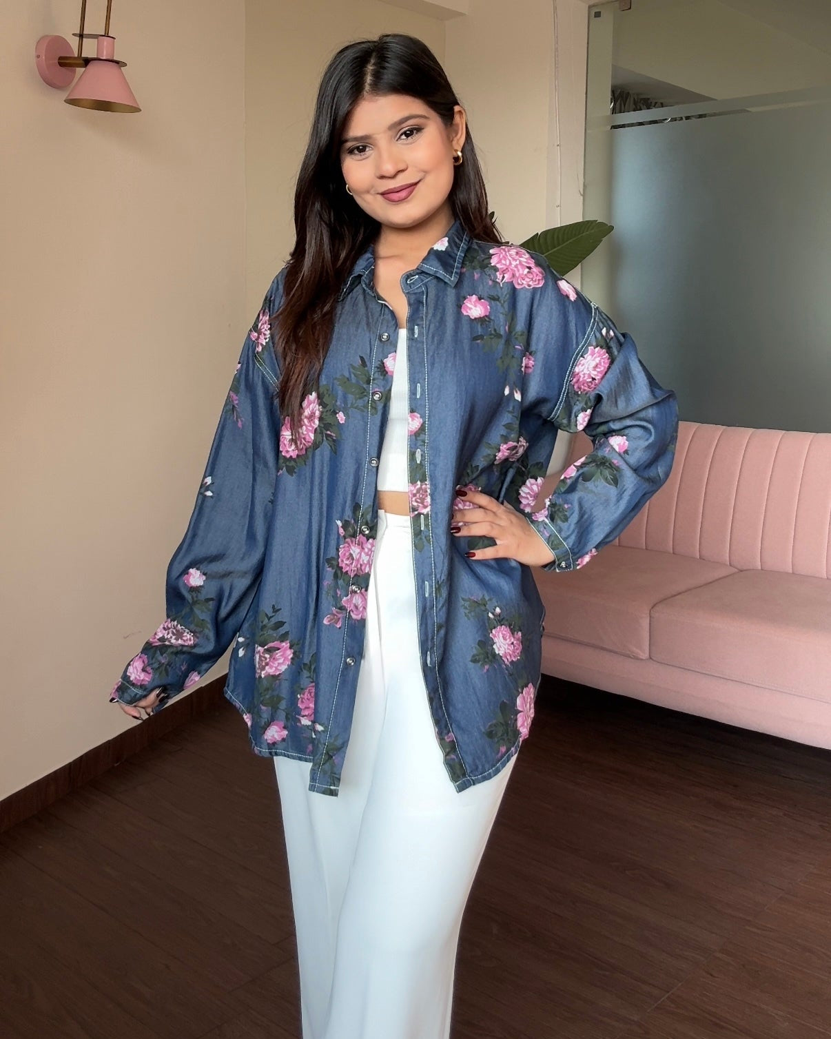 Floral Printed Denim Shirt