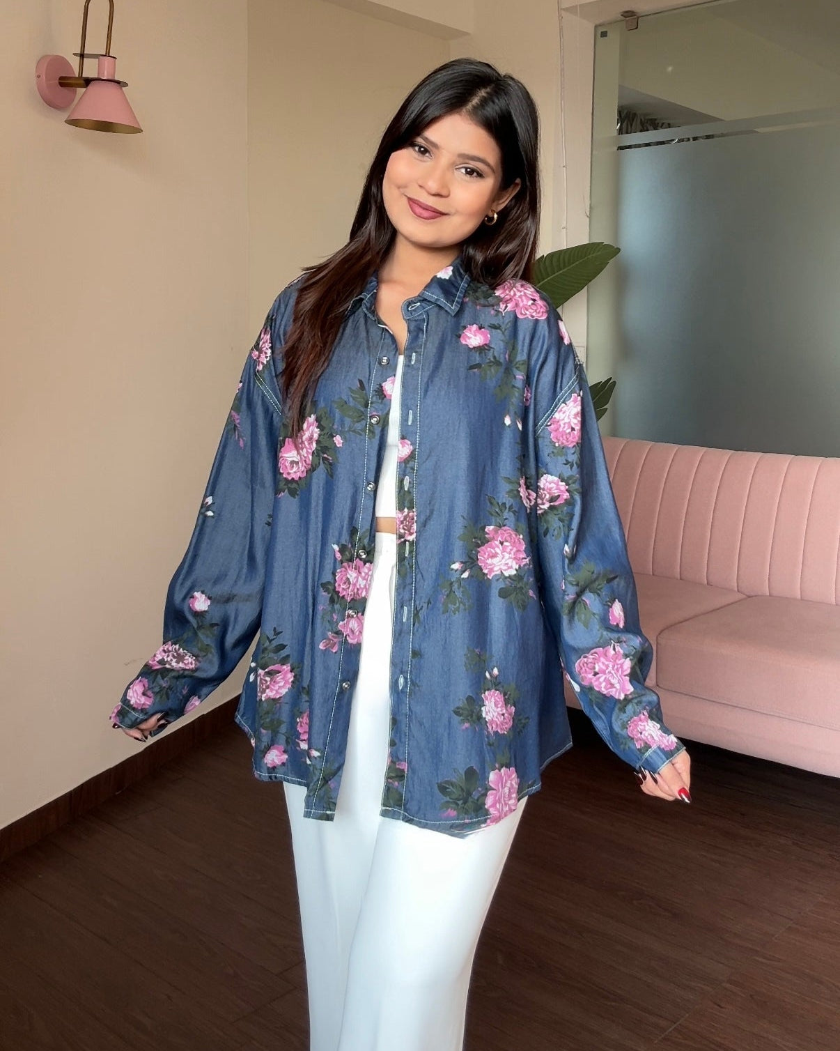 Floral Printed Denim Shirt
