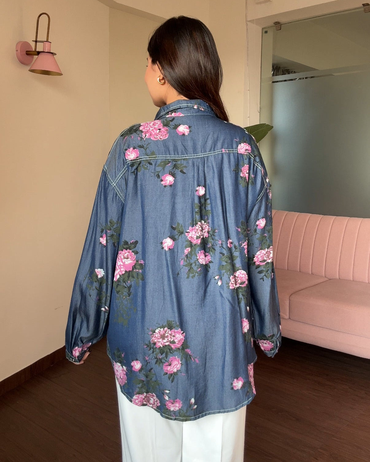 Floral Printed Denim Shirt