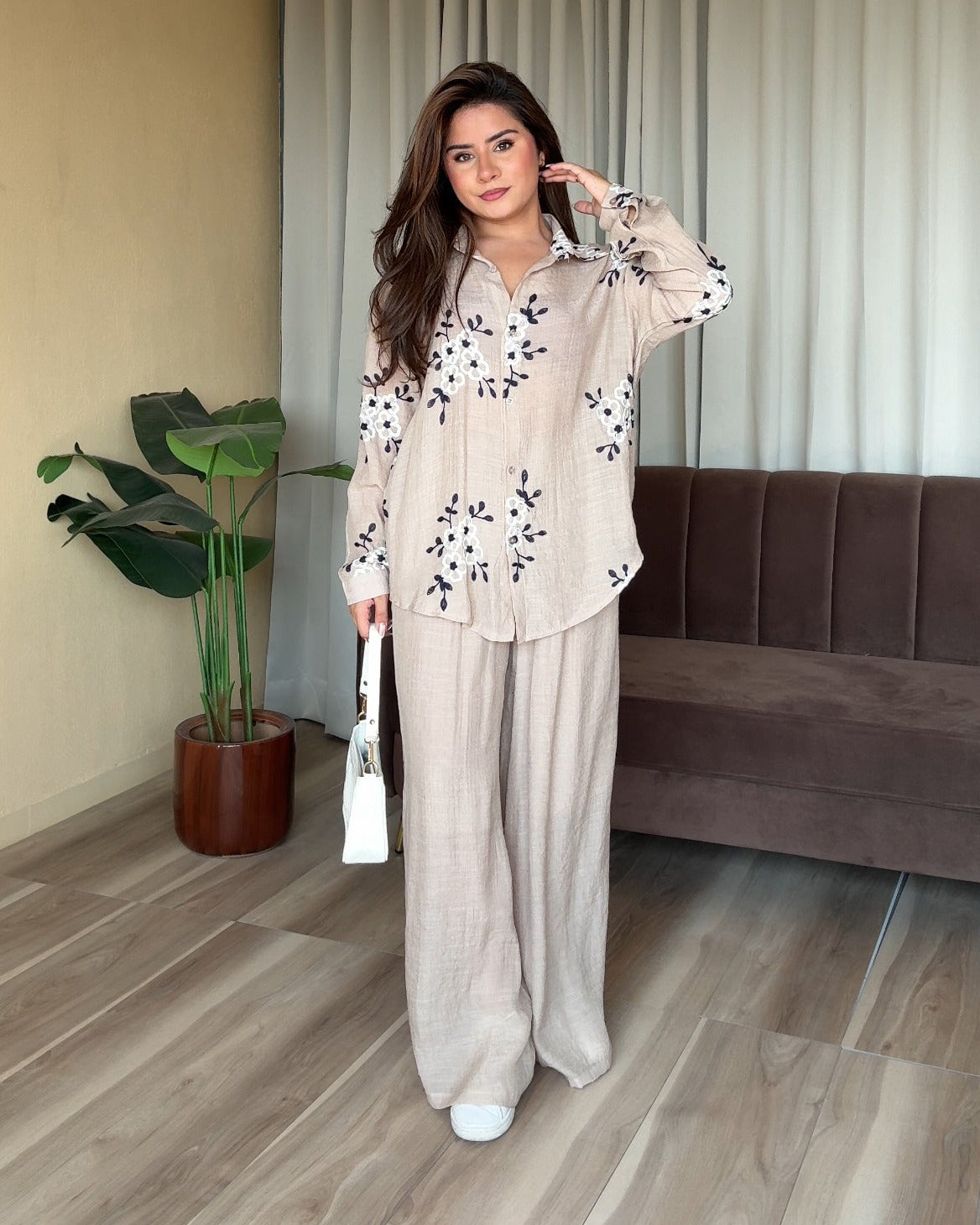 Floral White Embroidered Tissue Cotton Co-ord Set