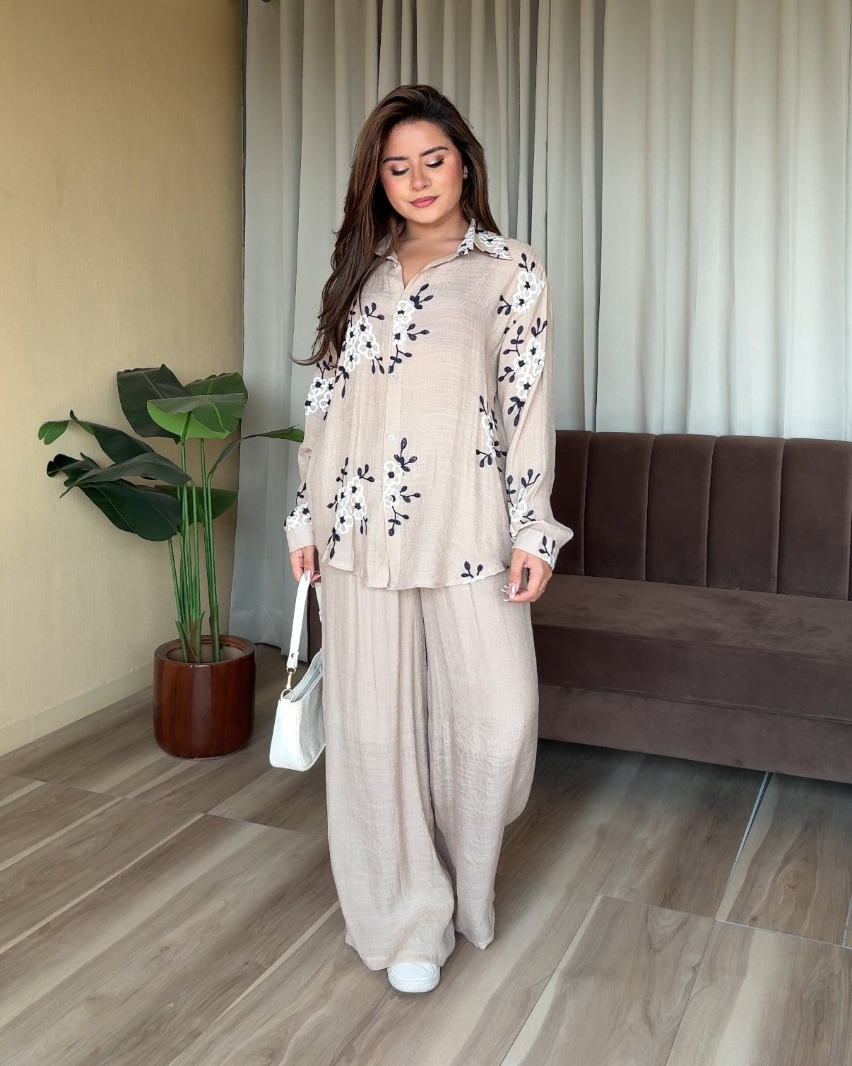 Floral White Embroidered Tissue Cotton Co-ord Set