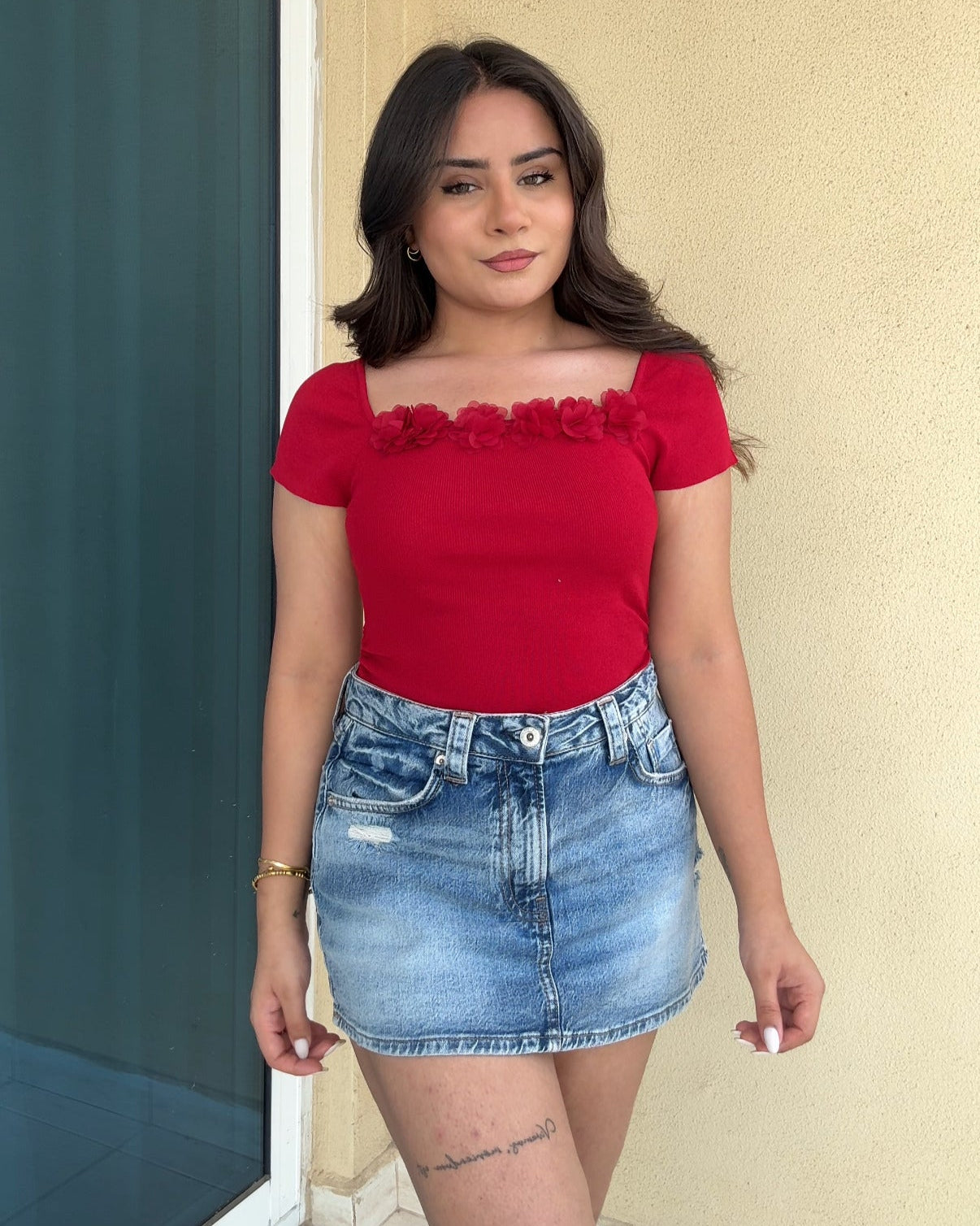 Flower Detailing Square Neck Summer Top