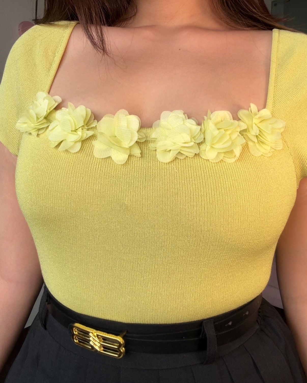 Flower Detailing Square Neck Summer Top