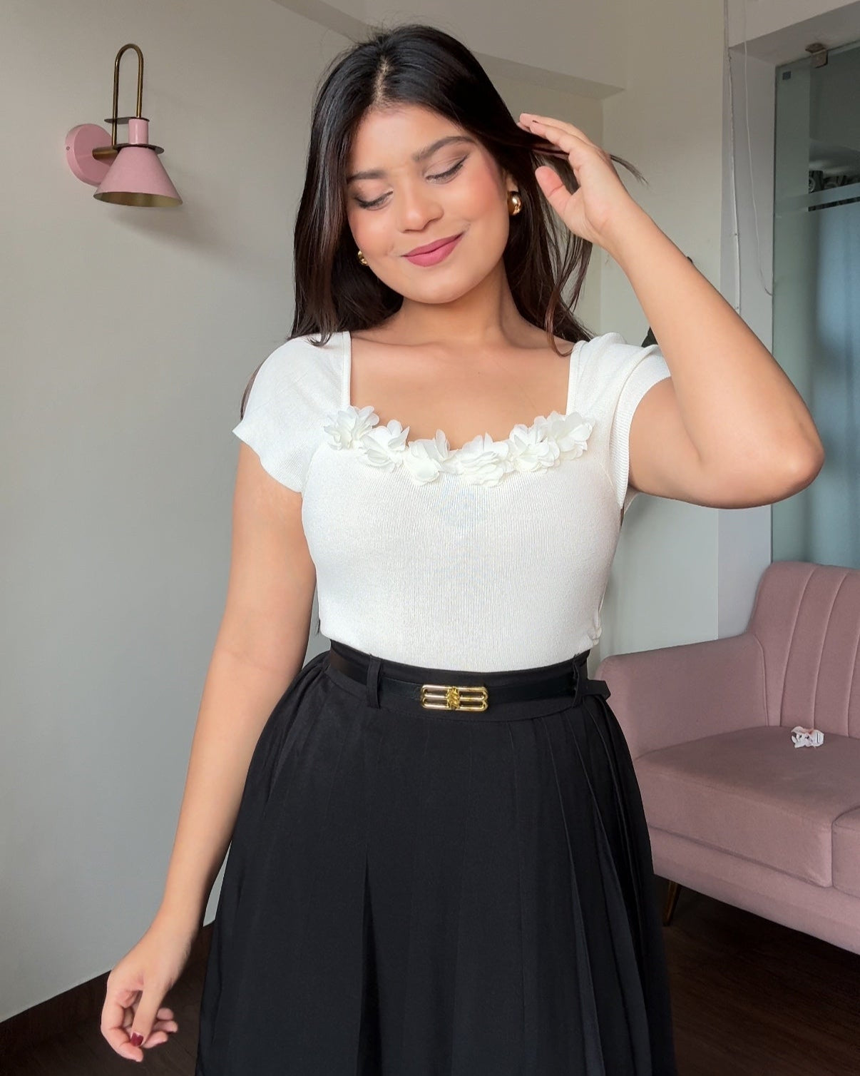 Flower Detailing Square Neck Summer Top
