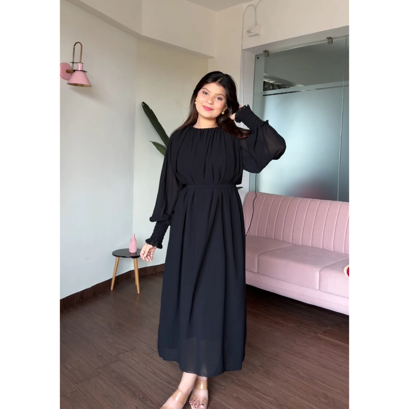 Free Size Flared Midi Dress With Belt