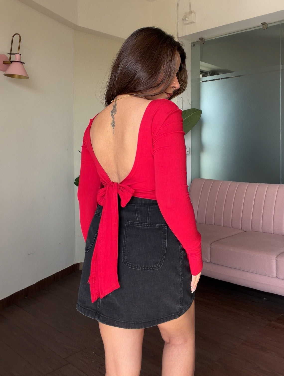Full Sleeve Back Tie Up Padded Top