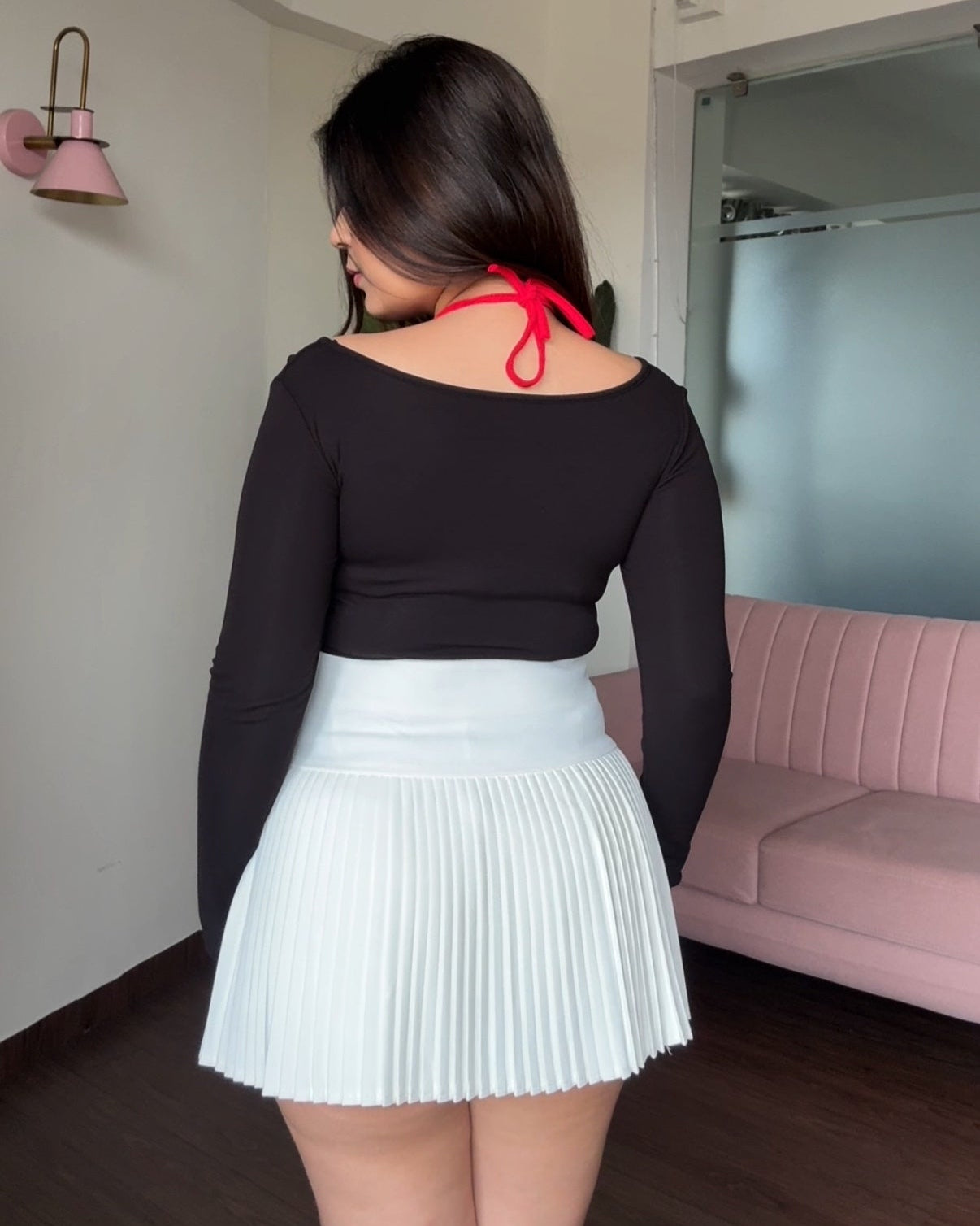 Full Sleeves Ruched Top With Attached Bralette
