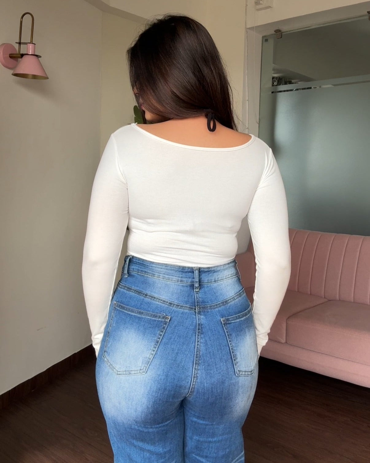 Full Sleeves Ruched Top With Attached Bralette
