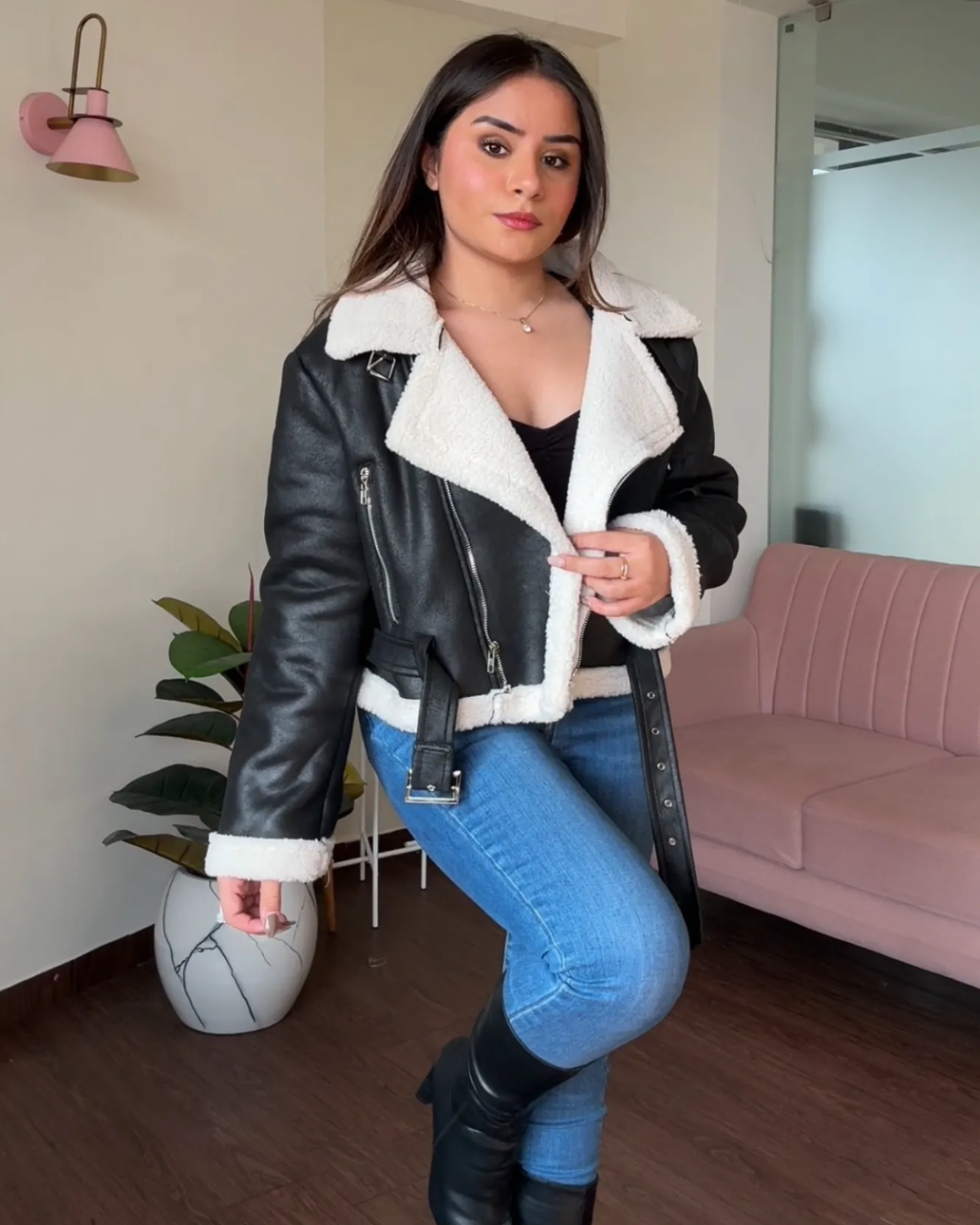 Fur Leather Biker Jacket
