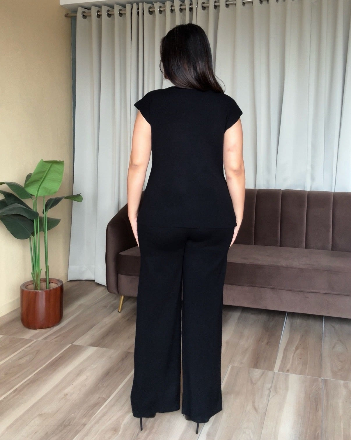 Golden Buckle Detailing Cut Sleeve Knitted Co-ord Set