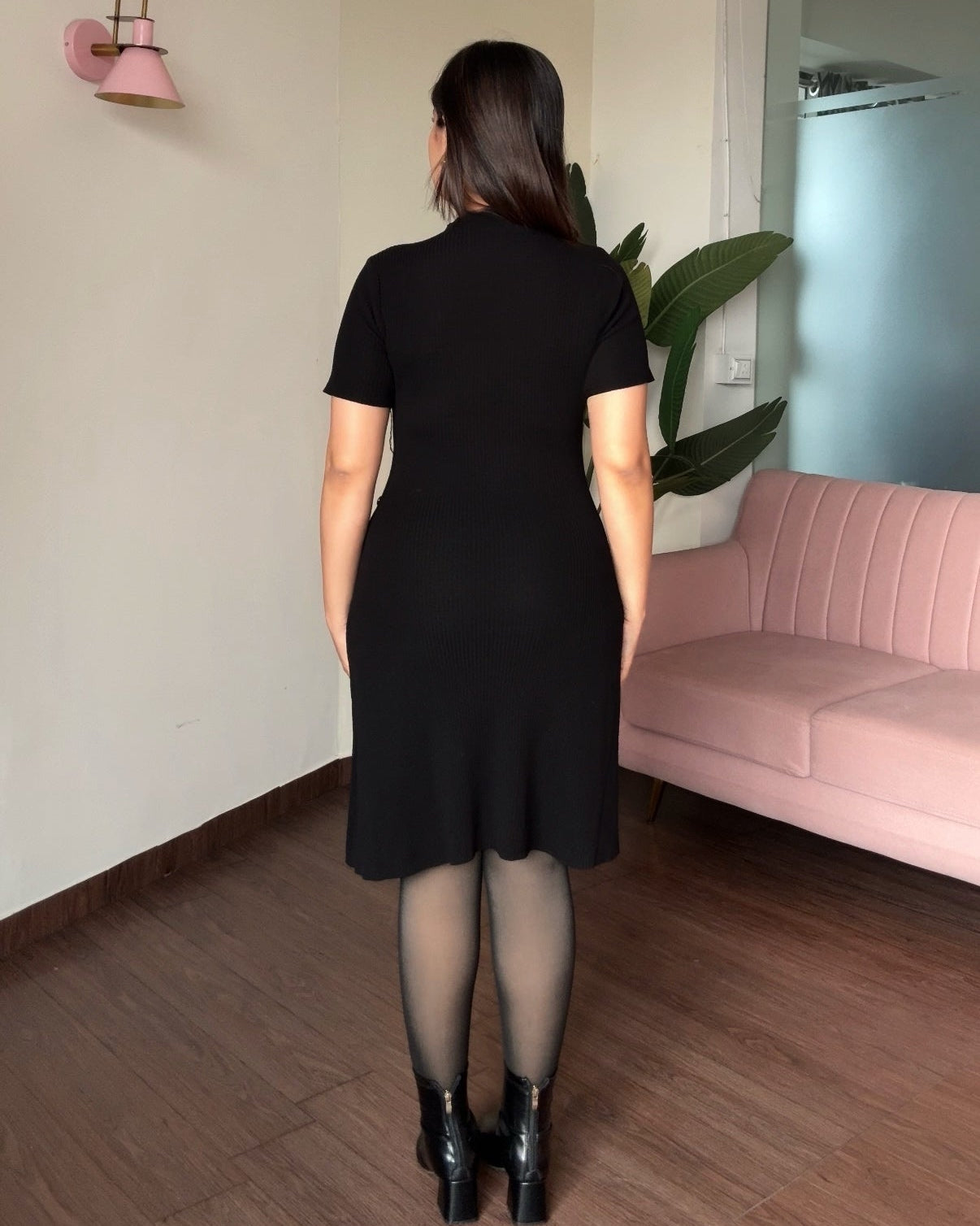 Golden Button Detailing Bodycon Mini Dress