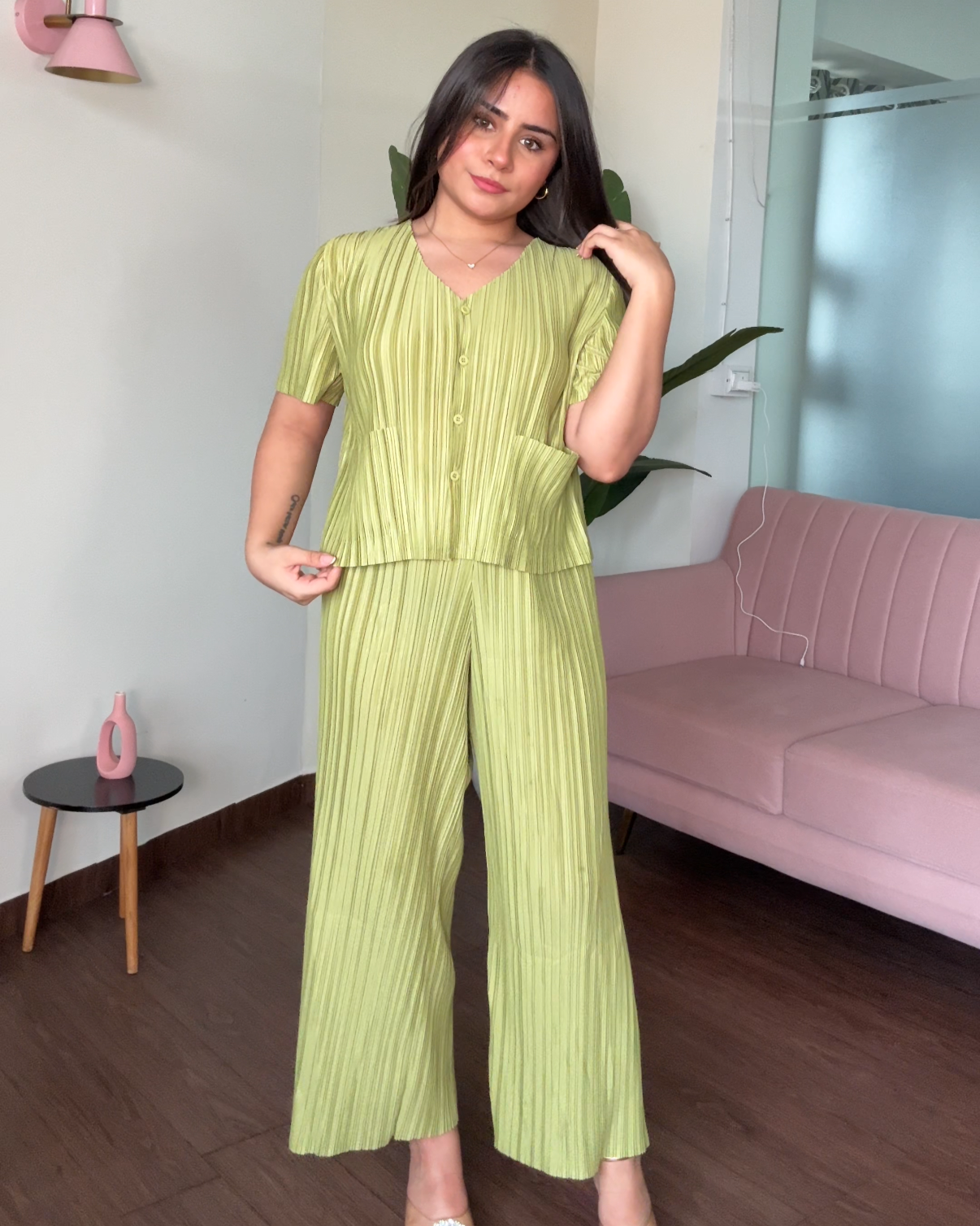 Half Sleeve Wrinkle Magic Fabric Co-ord Set
