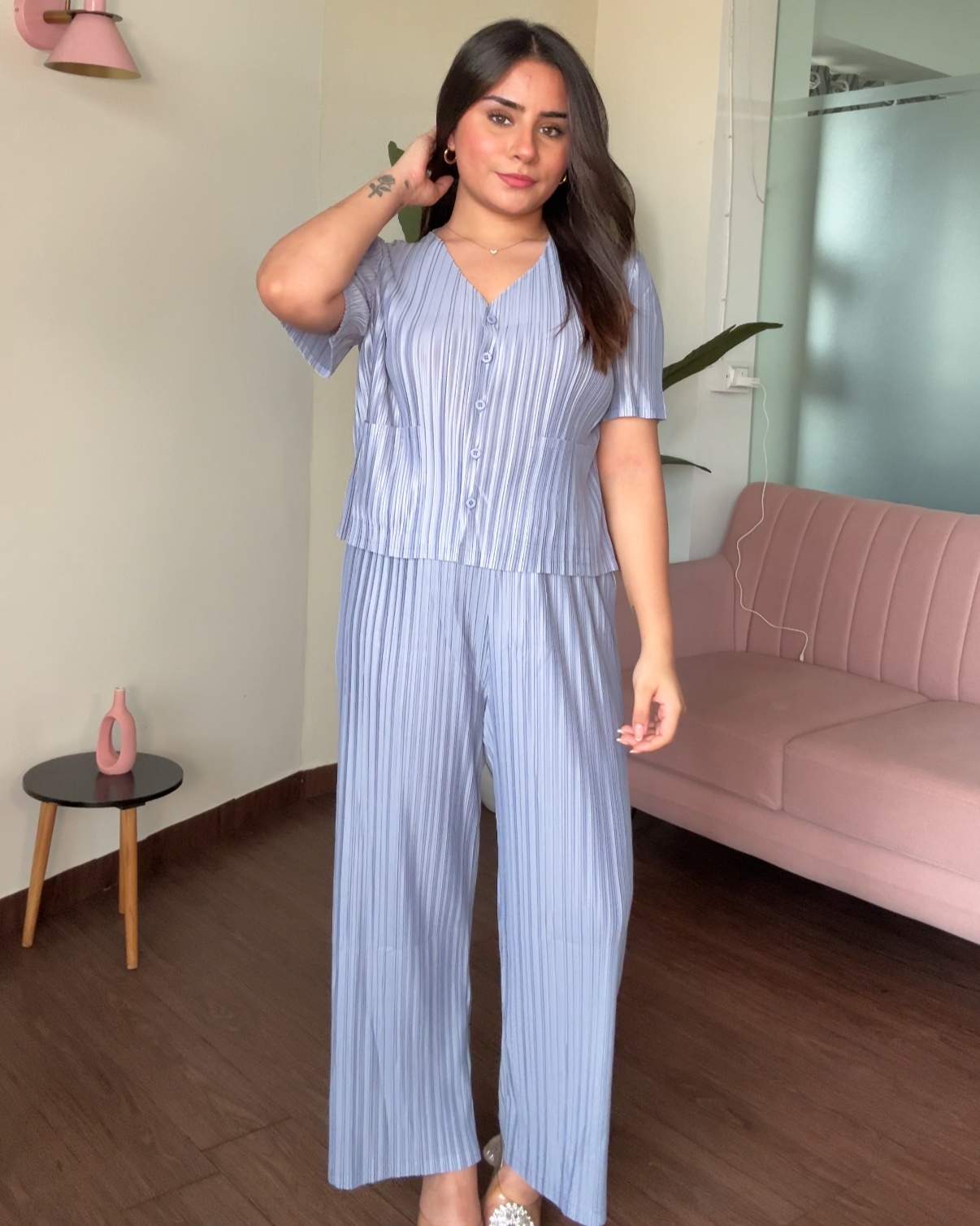 Half Sleeve Wrinkle Magic Fabric Co-ord Set