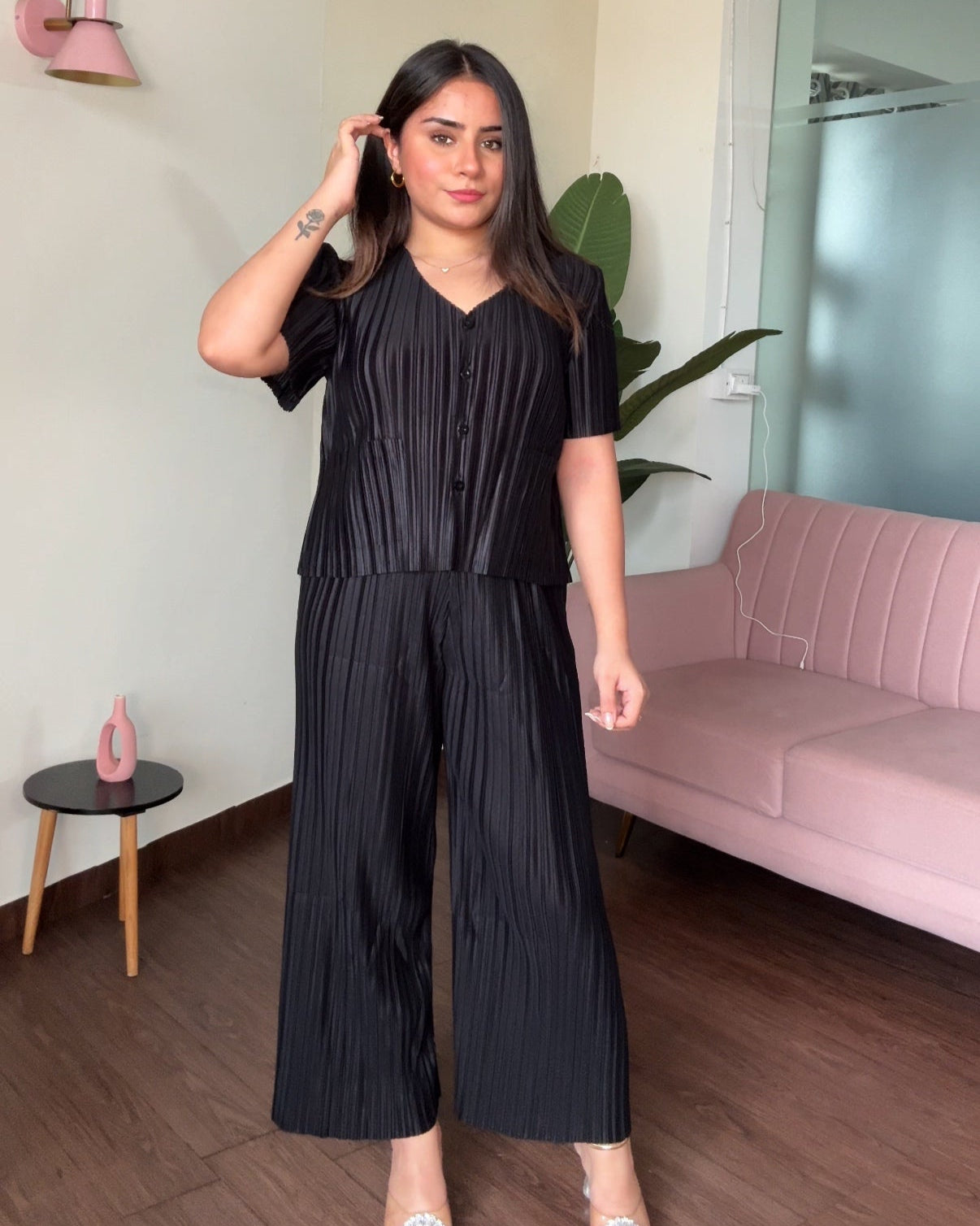 Half Sleeve Wrinkle Magic Fabric Co-ord Set