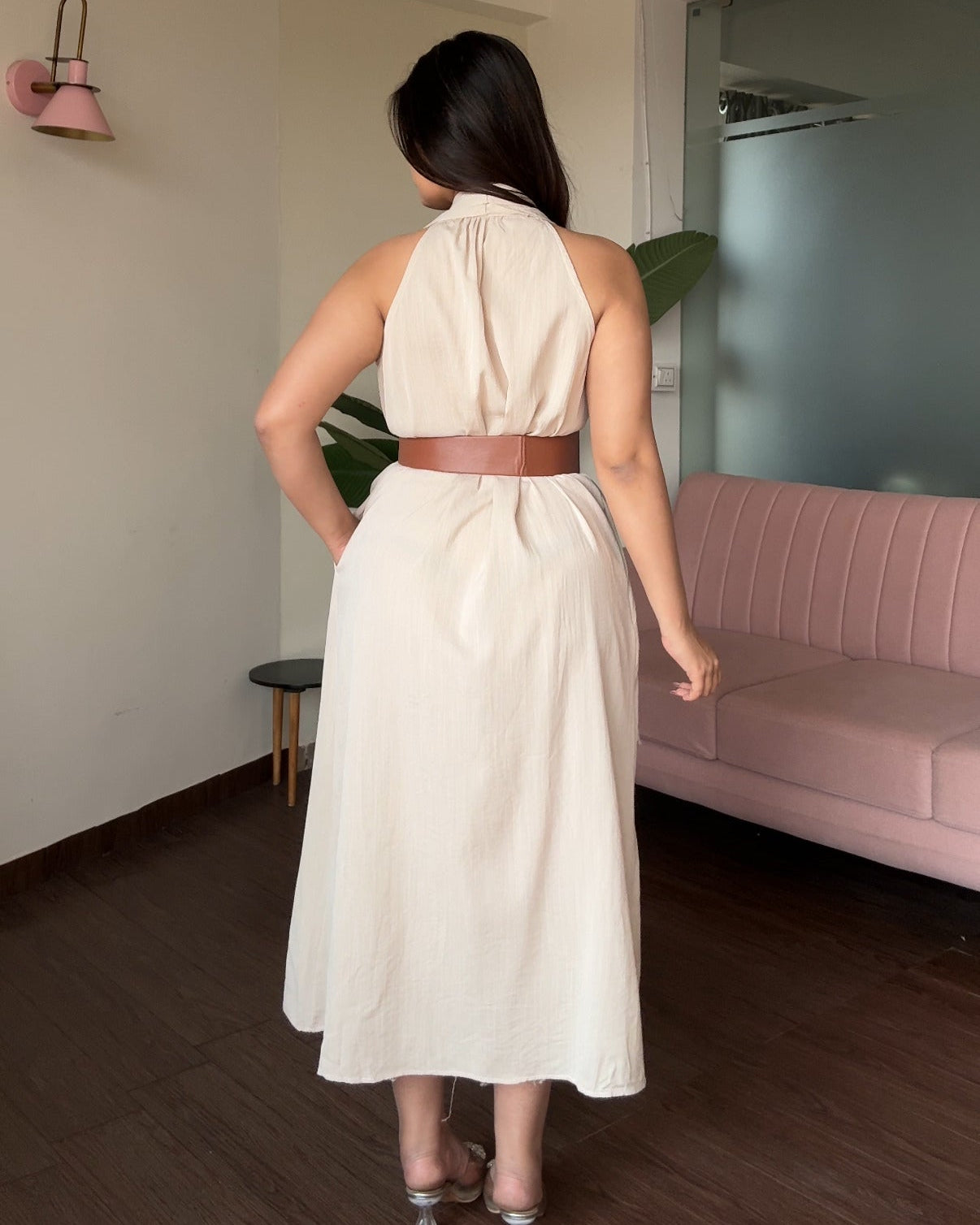 Halter Neck Belted Midi Dress