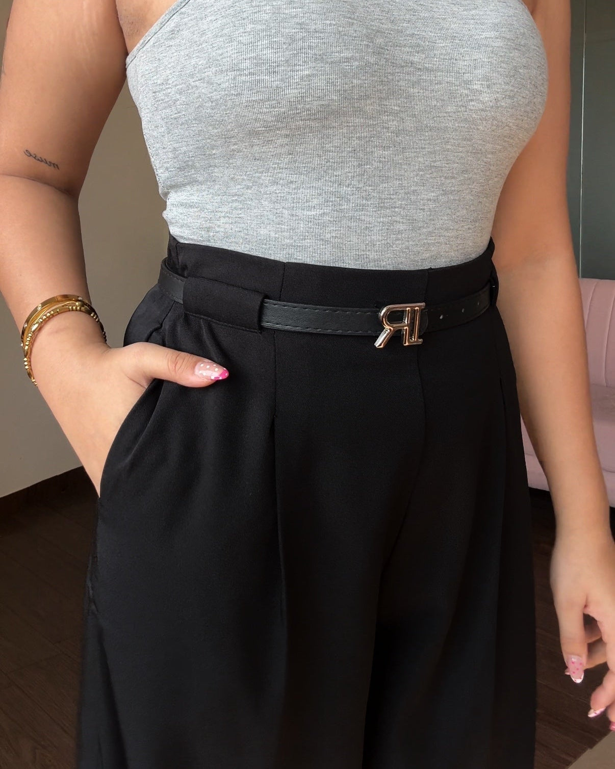 High Waist Wide Leg Belted Trouser