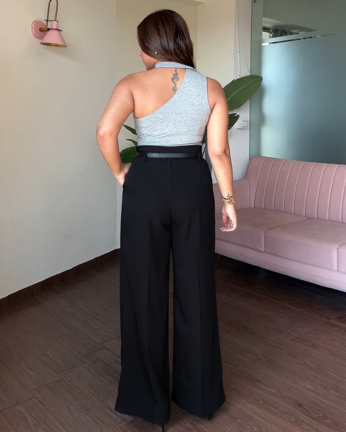 High Waist Wide Leg Belted Trouser