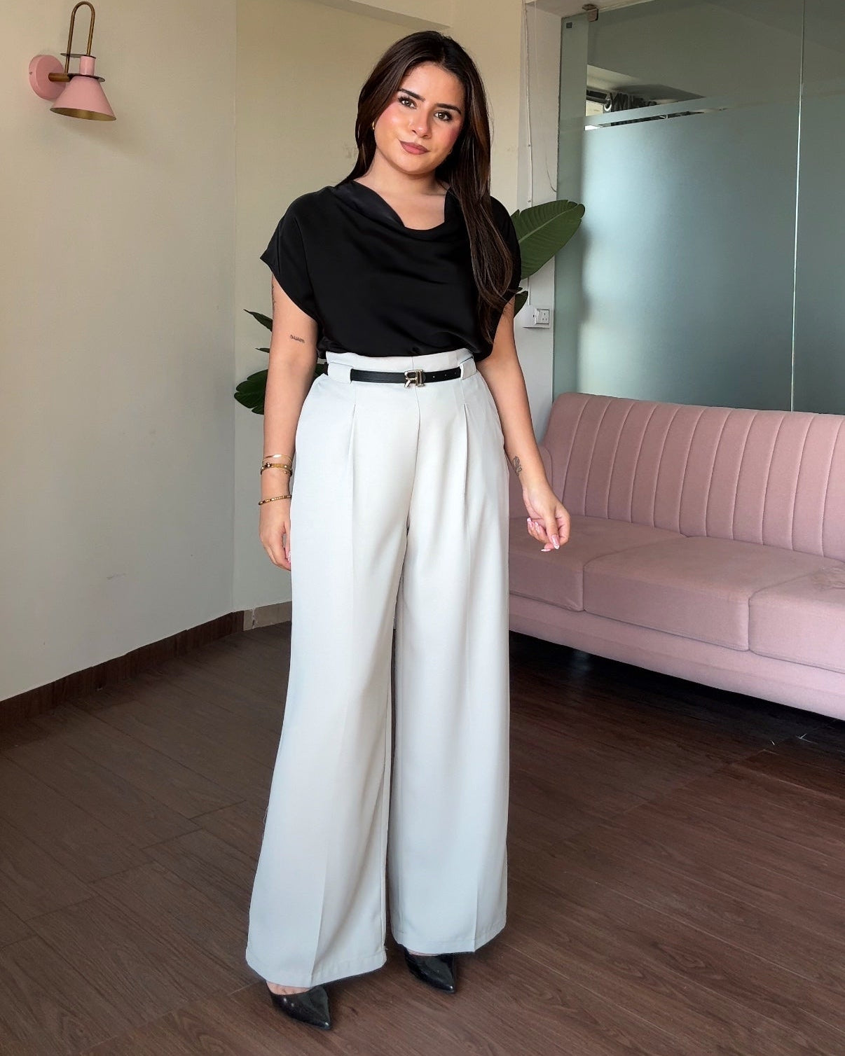 High Waist Wide Leg Belted Trouser
